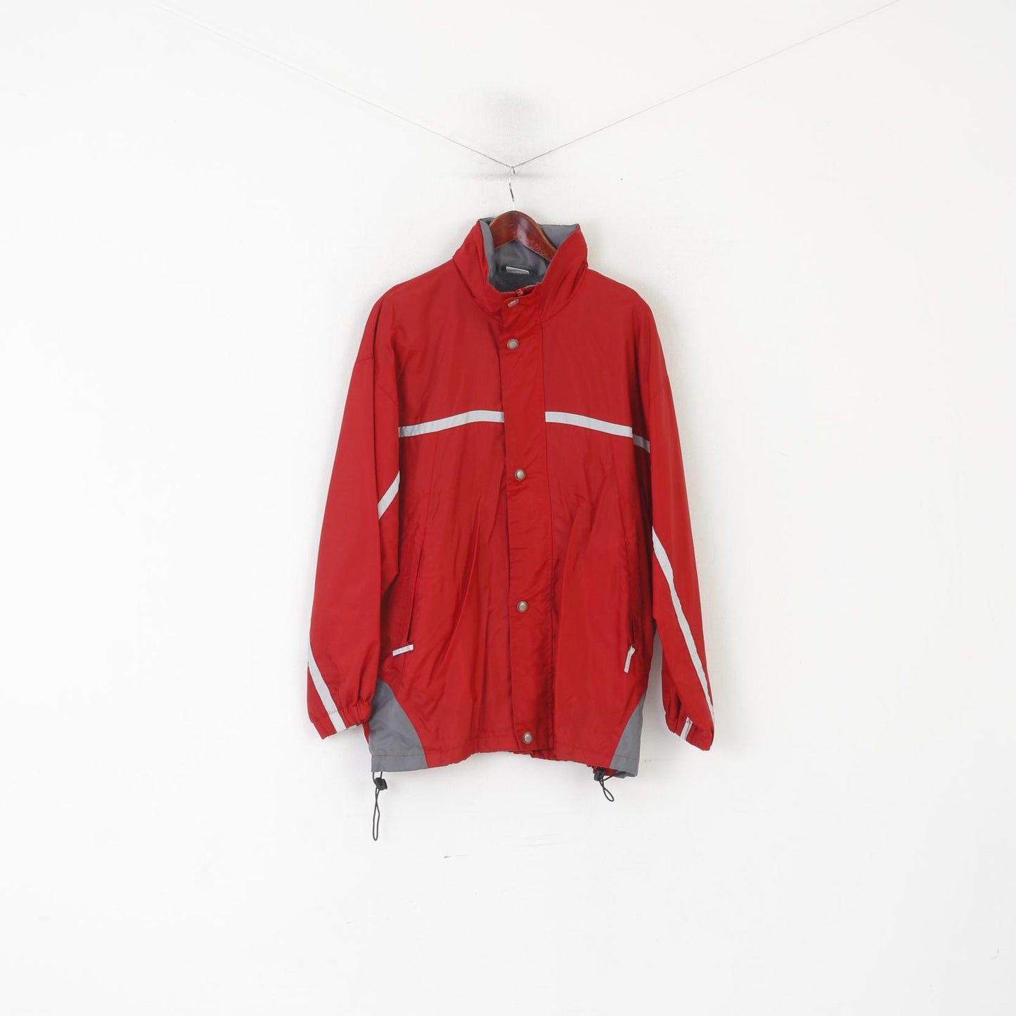 Shamp Men S Jacket Red Nylon Waterproof Vintage Full Zipper Hidden Hood Unisex Top