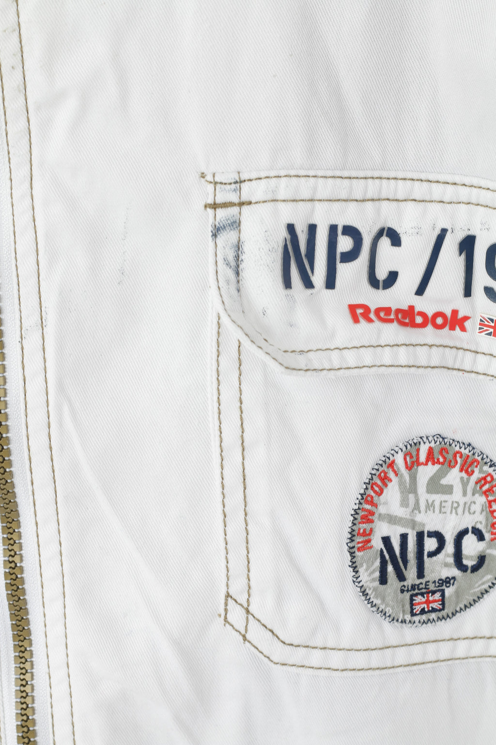 Reebok Hommes M Veste Blanc Coton NPC Newport Classique Zip Up Léger Vintage Top