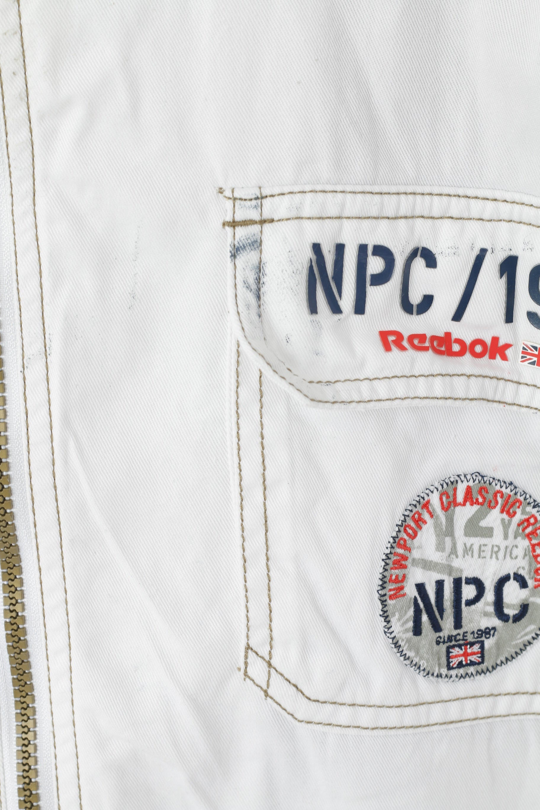 Reebok Hommes M Veste Blanc Coton NPC Newport Classique Zip Up Léger Vintage Top