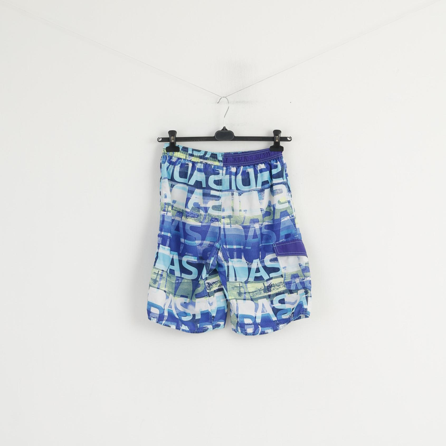 Adidas Youth 14 Âge 164 Short Bleu Maille Doublé Été Plage Poche Bermuda