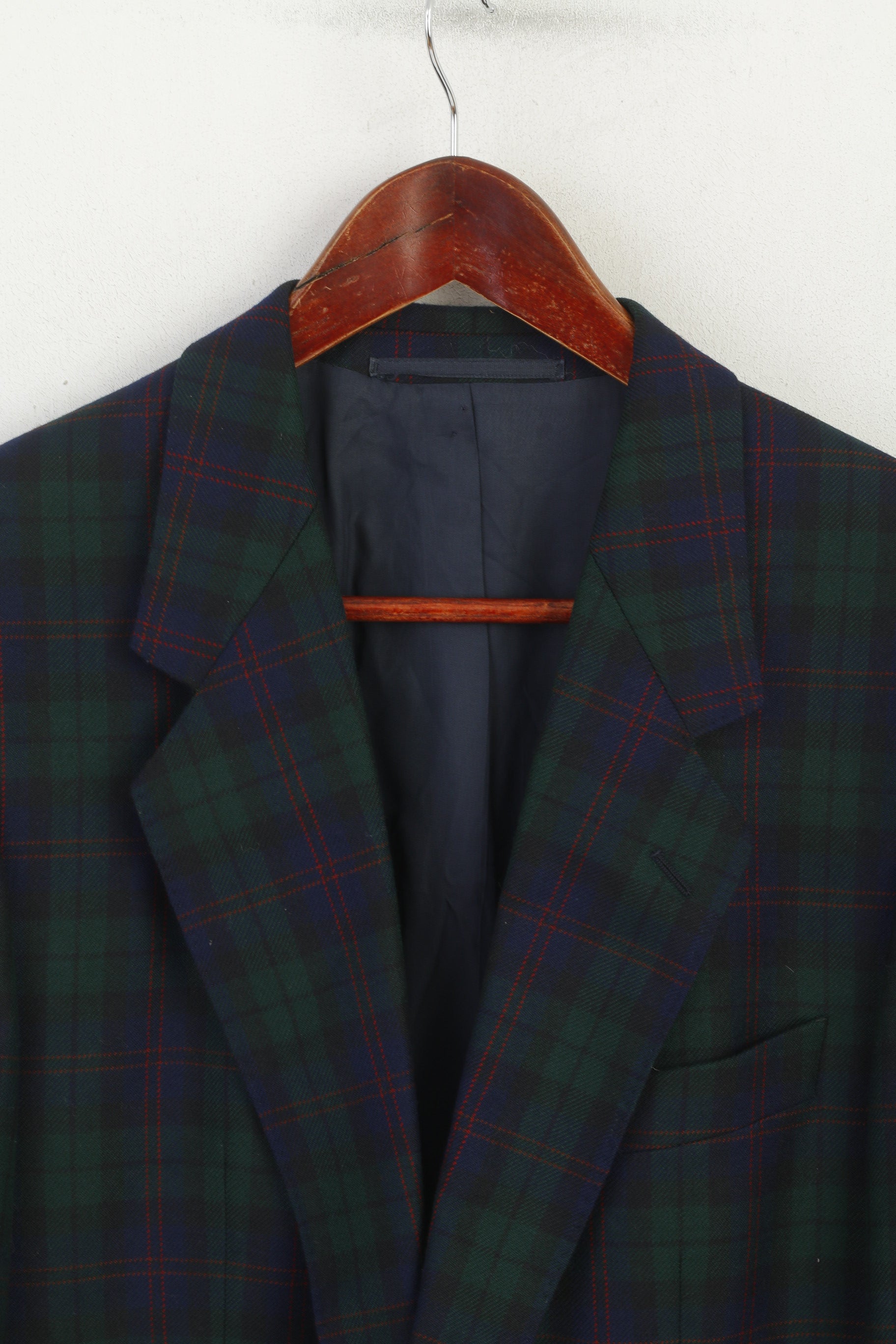 Reid & Taylor Scotland Men 50 40 Blazer Navy Checkered Wool Single Breasted Jacket