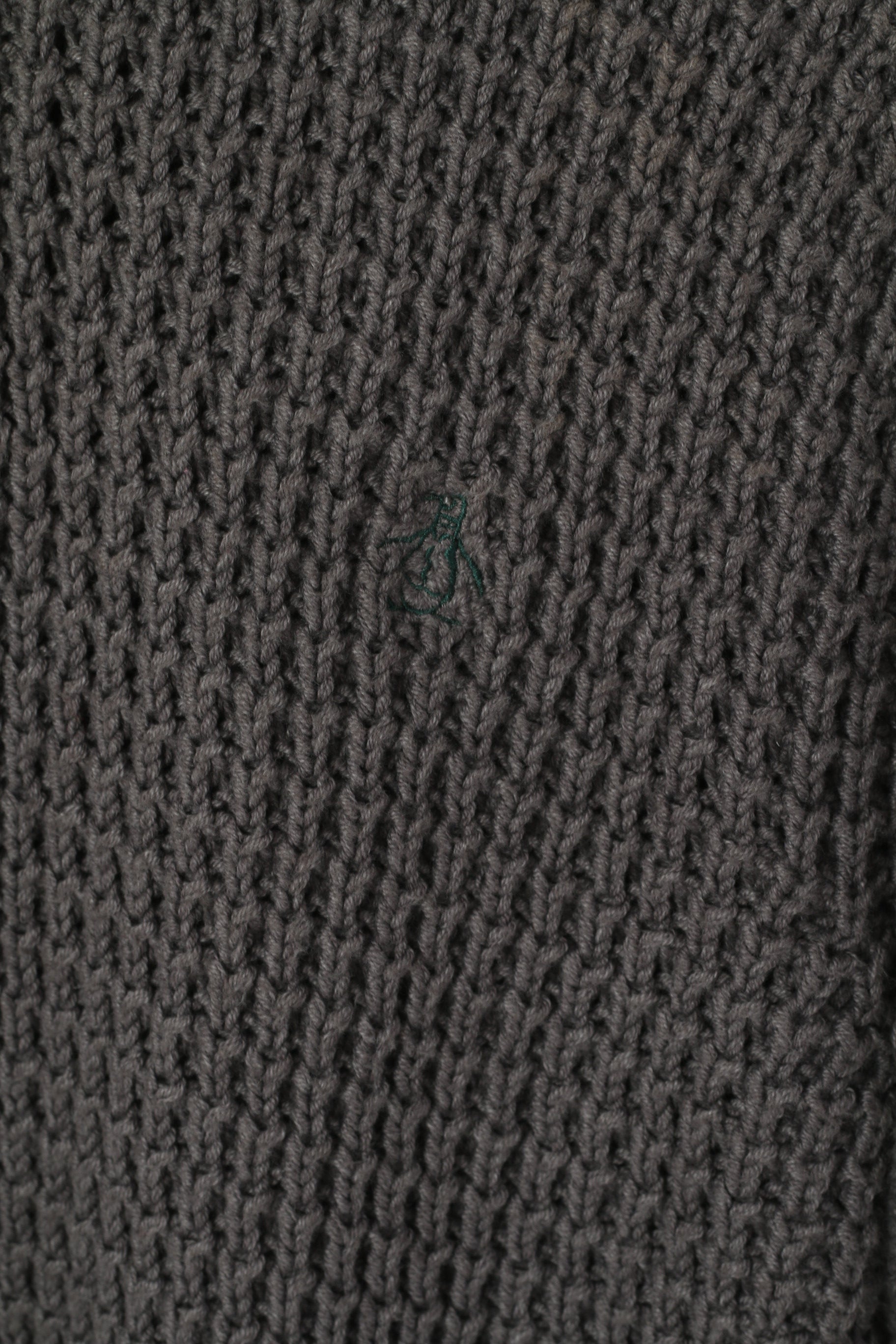 Original Penguin Men L Jumper Gris Coton Mélangé Tricot Zip Col Poches Pull