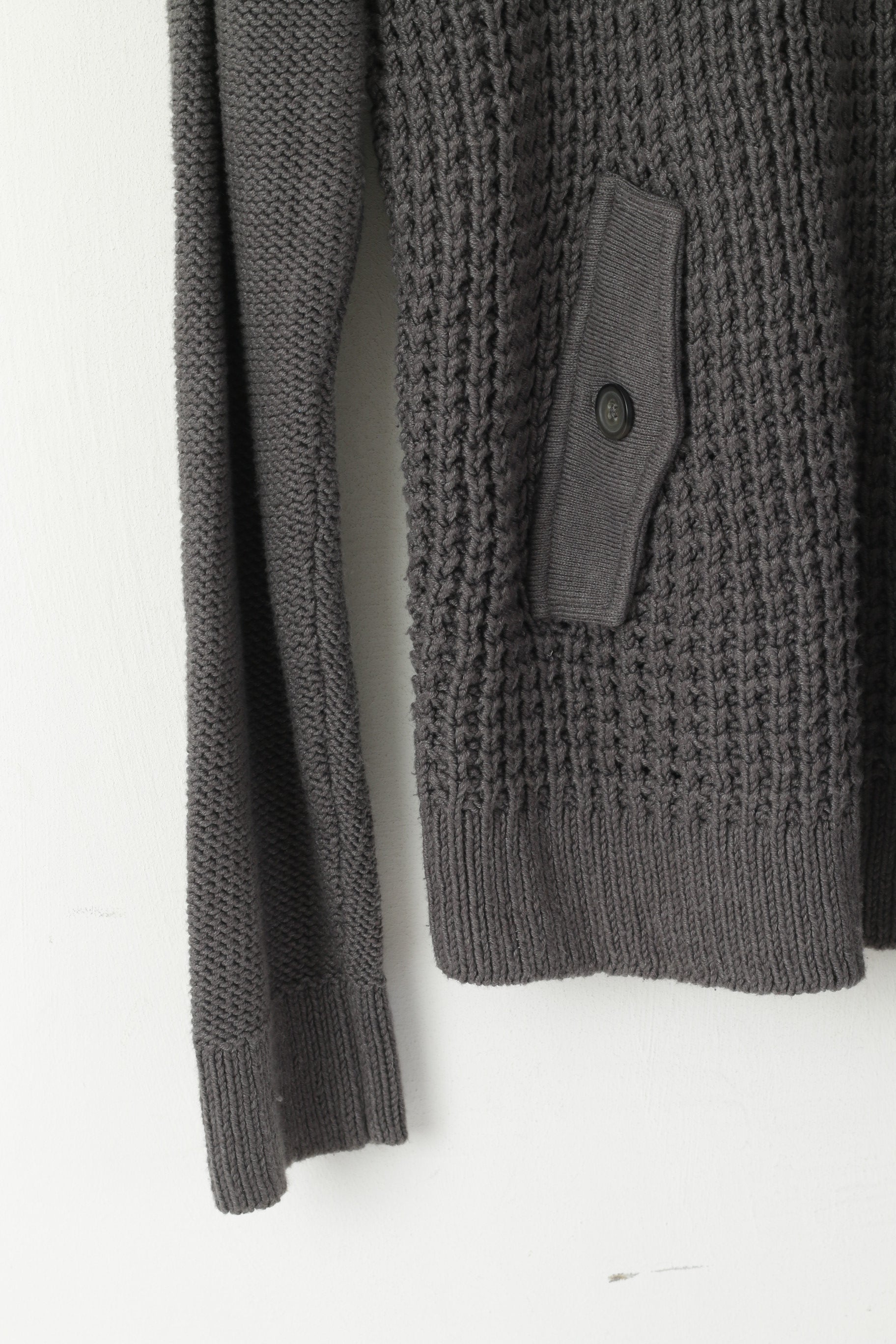 Original Penguin Men L Jumper Gris Coton Mélangé Tricot Zip Col Poches Pull