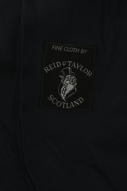 Reid & Taylor Scotland Men 50 40 Blazer Navy Checkered Wool Single Breasted Jacket