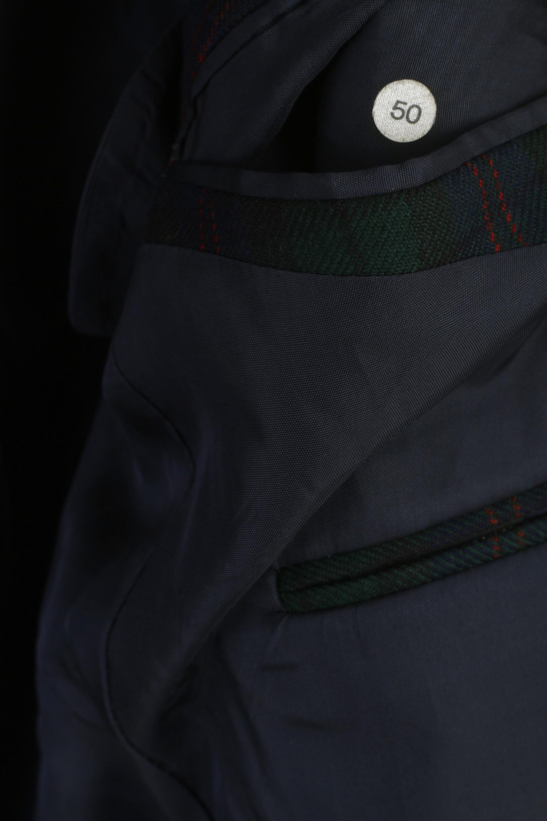 Reid & Taylor Scotland Men 50 40 Blazer Navy Checkered Wool Single Breasted Jacket