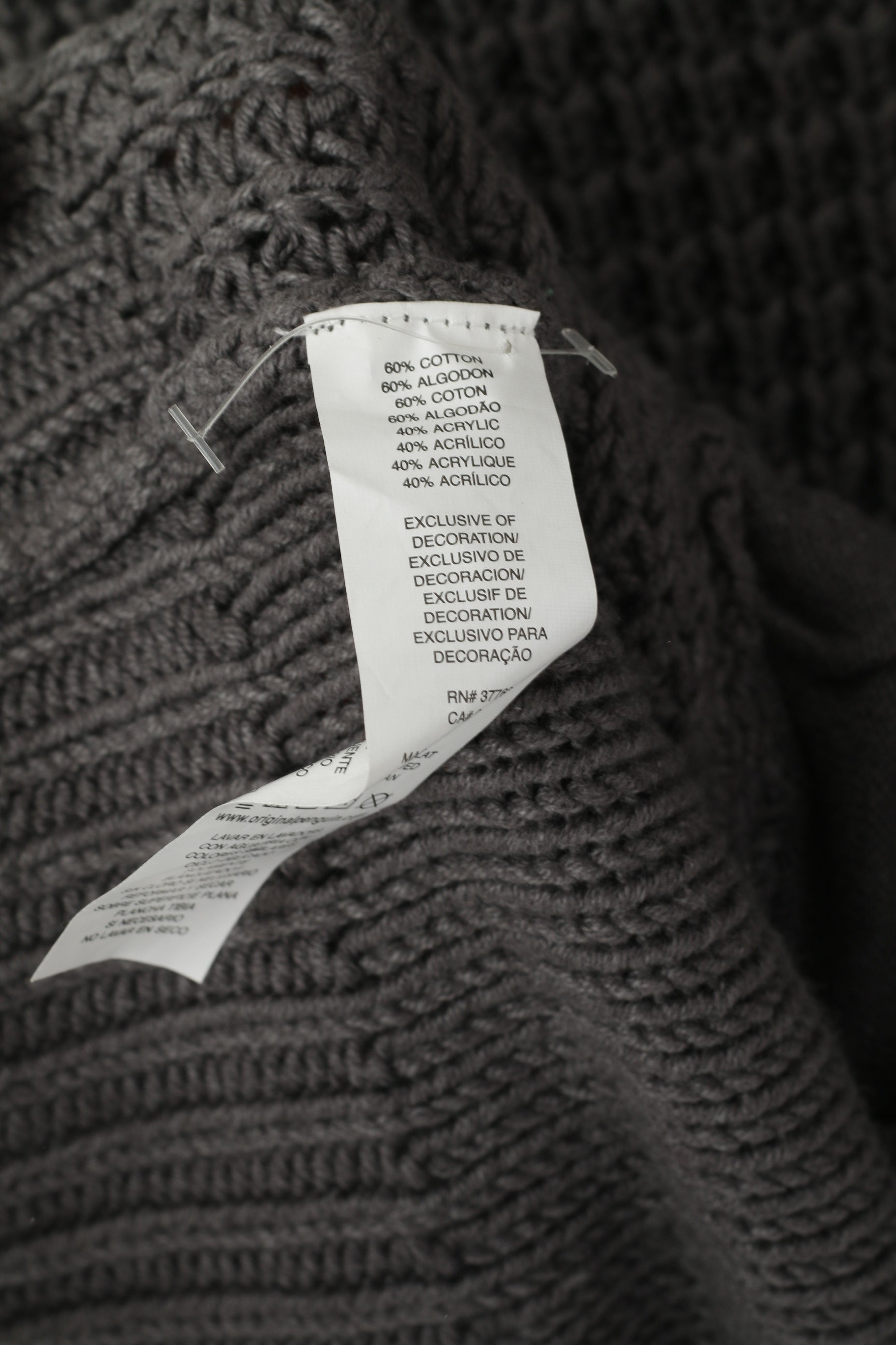 Original Penguin Men L Jumper Gris Coton Mélangé Tricot Zip Col Poches Pull