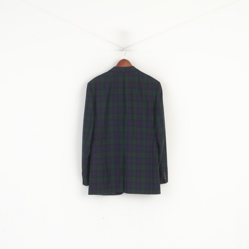 Reid & Taylor Scotland Men 50 40 Blazer Navy Checkered Wool Single Breasted Jacket