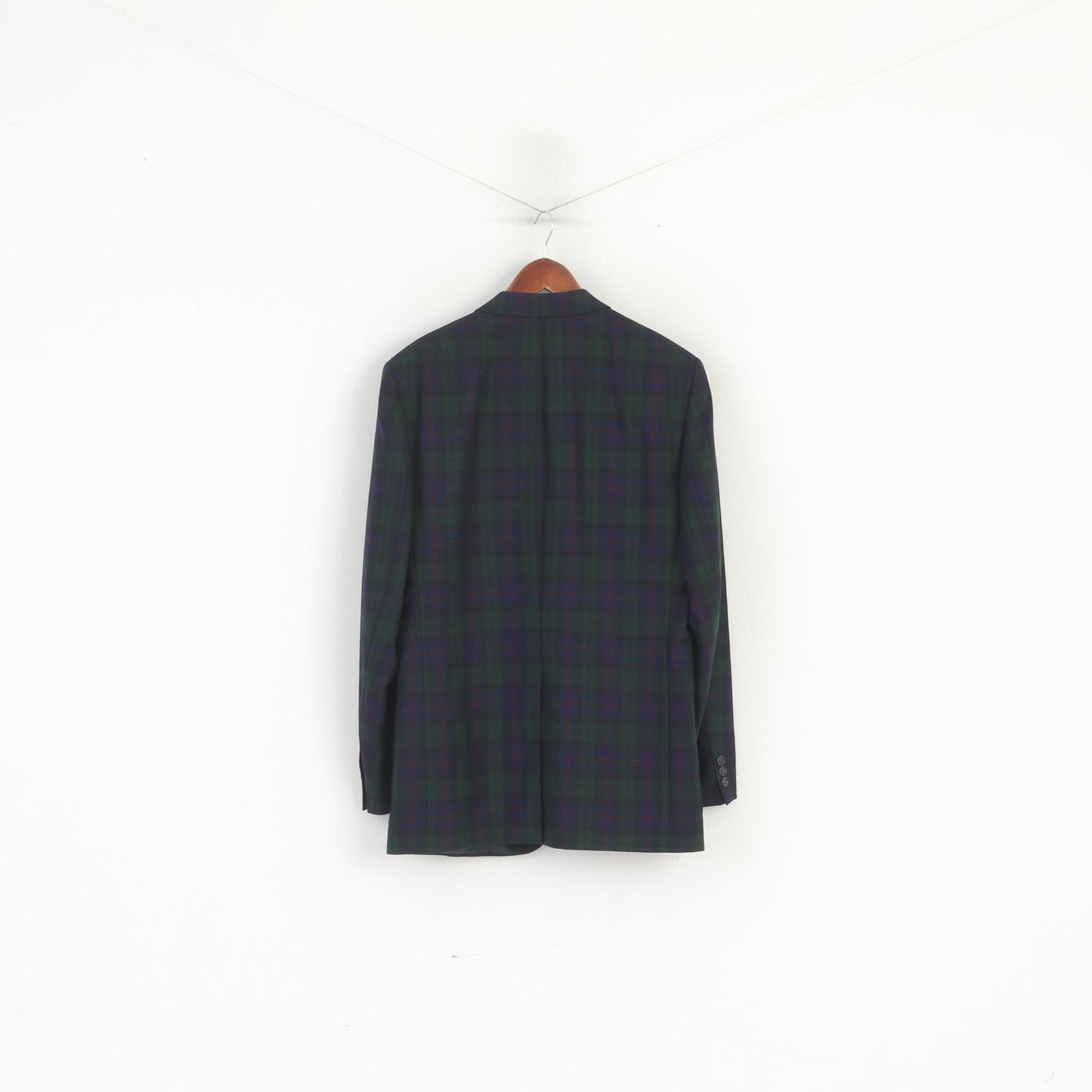 Reid & Taylor Scotland Men 50 40 Blazer Navy Checkered Wool Single Breasted Jacket