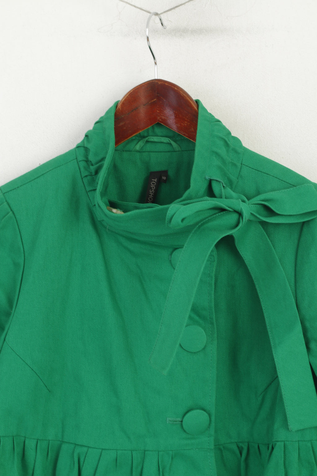 Topshop Women 10 S Jacket Green Baby Doll Cotton Corpped Elagant 3/4 Sleeve Top