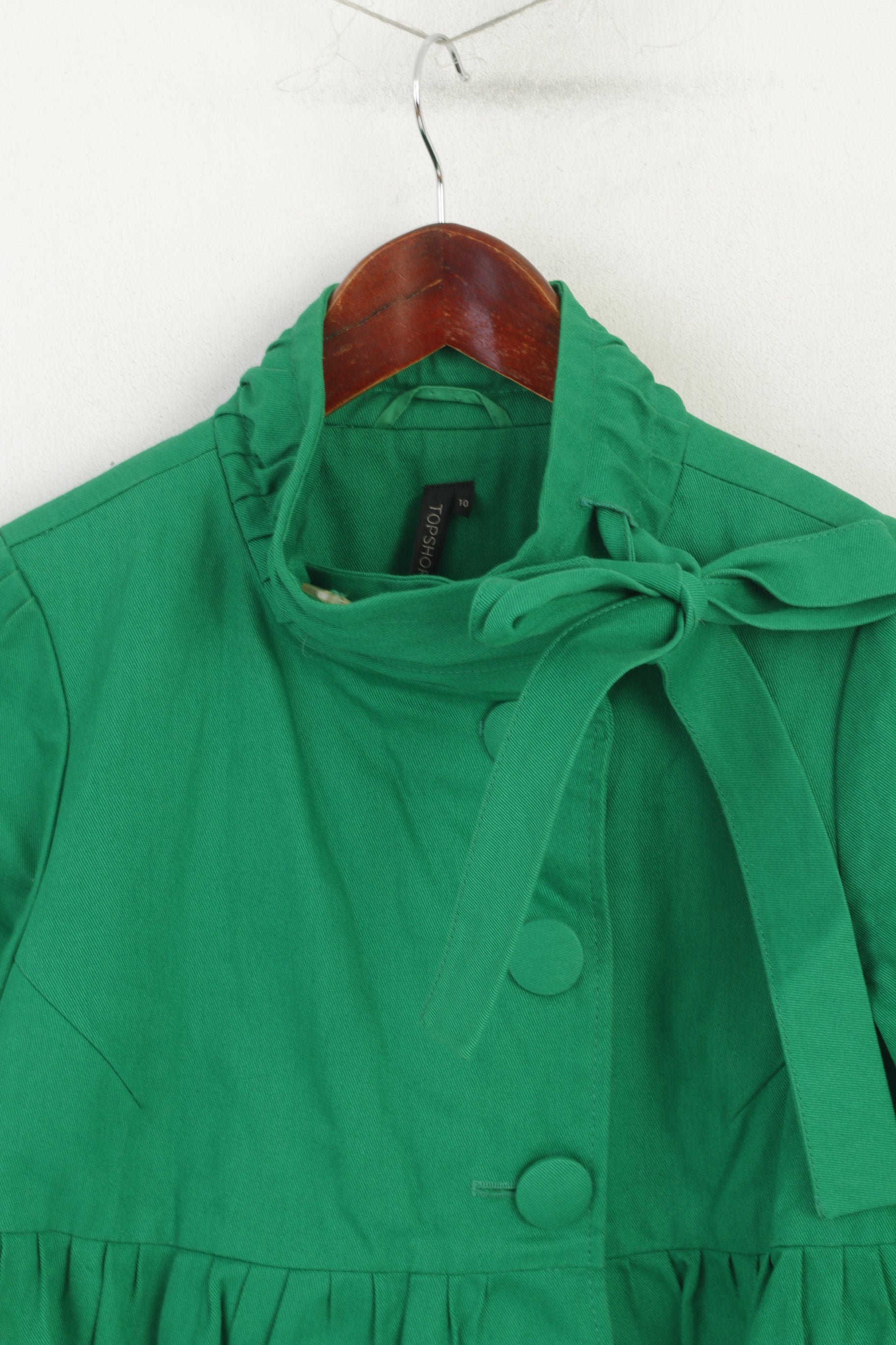 Topshop Women 10 S Jacket Green Baby Doll Cotton Corpped Elagant 3/4 Sleeve Top