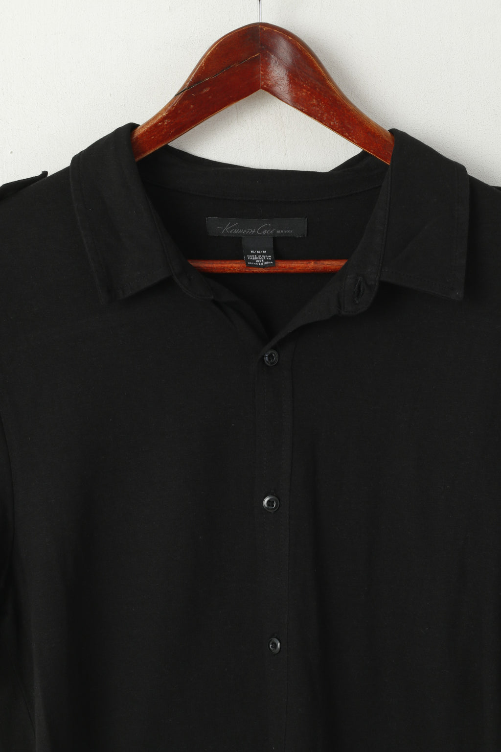 Kenneth Cole New York Hommes M Chemise décontractée Noir Coton Modal Boutonné Haut Uni