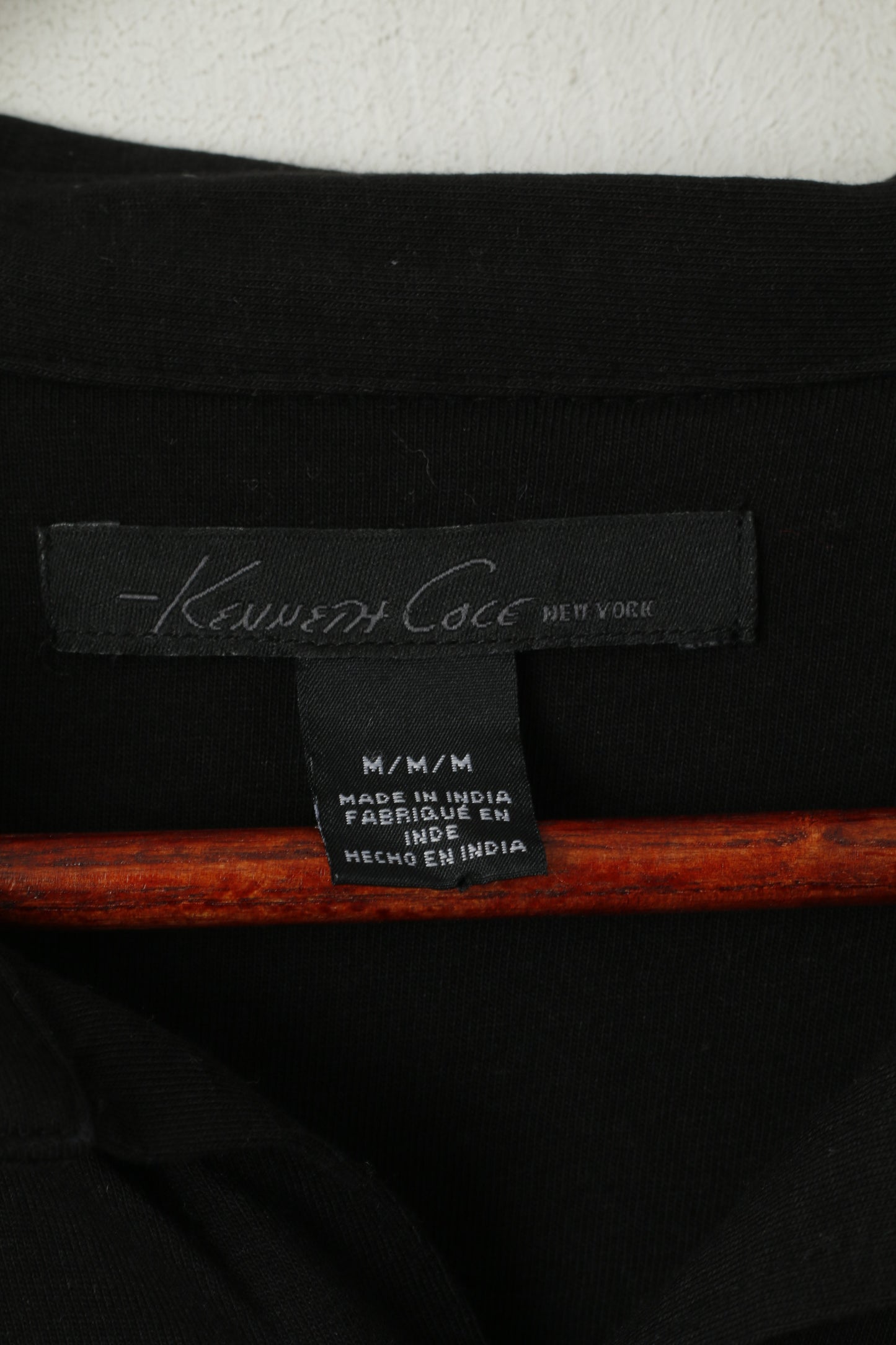 Kenneth Cole New York Men M Casual Shirt Black Cotton Modal Buttoned Plain Top