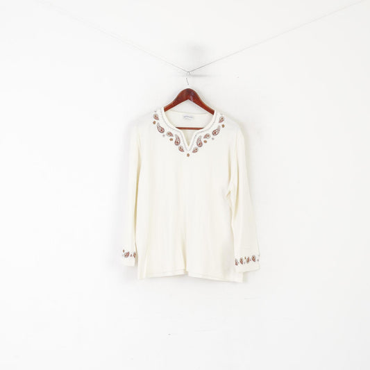 Gollehaug Collection Women 50 XXL Shirt Blouse Cream Cotton Boho Shiny Top