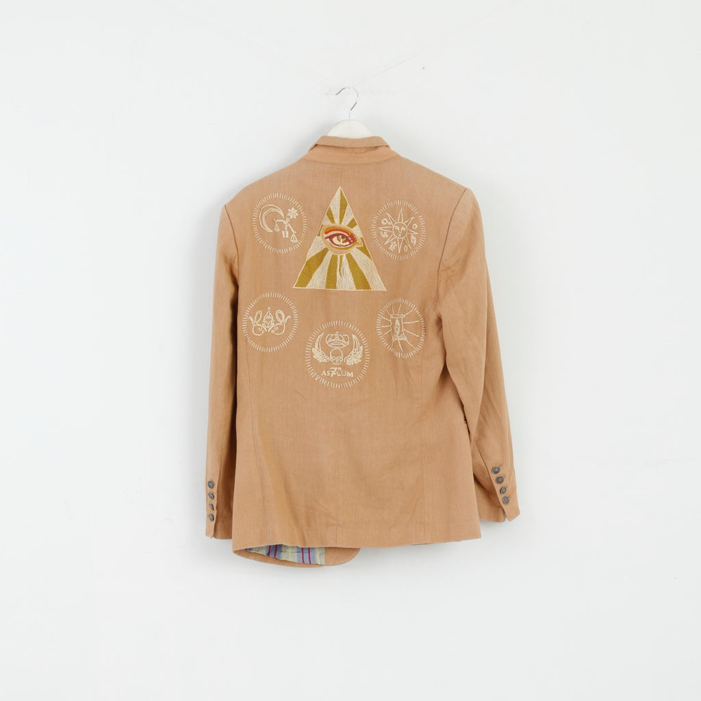 As 7 Th Lum Mens 40 S Blazer Beige Linen Cotton Blend Emroidered Jacket