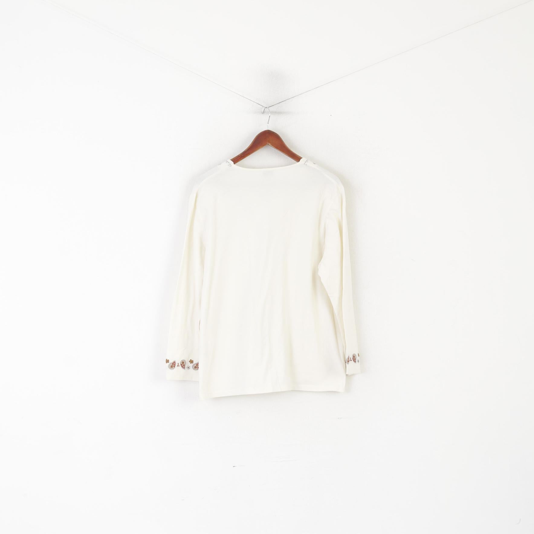 Gollehaug Collection Women 50 XXL Shirt Blouse Cream Cotton Boho Shiny Top