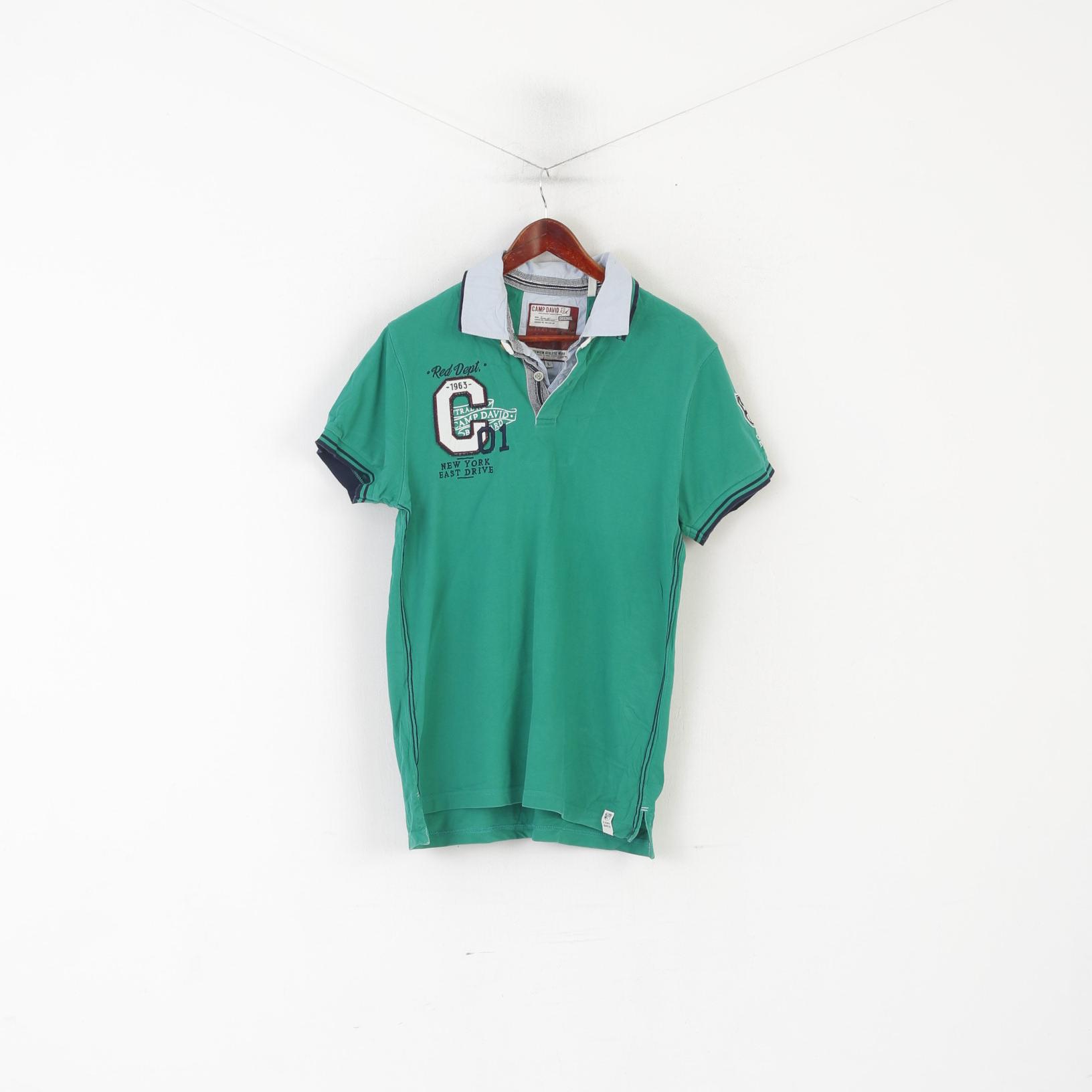 Camp David Rouge Homme L Polo Vert Coton NY East Drive Brodé Haut