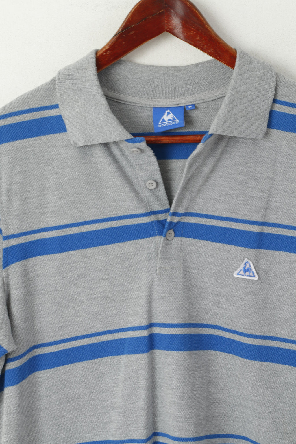 Le Coq Sportif Homme M Polo Gris Bleu Rayé Coton Détail Boutons Top