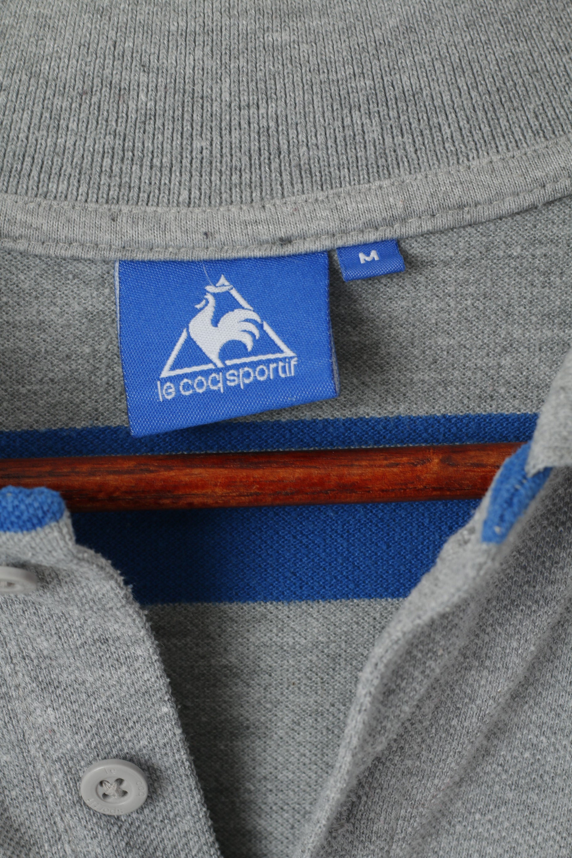 Le Coq Sportif Homme M Polo Gris Bleu Rayé Coton Détail Boutons Top