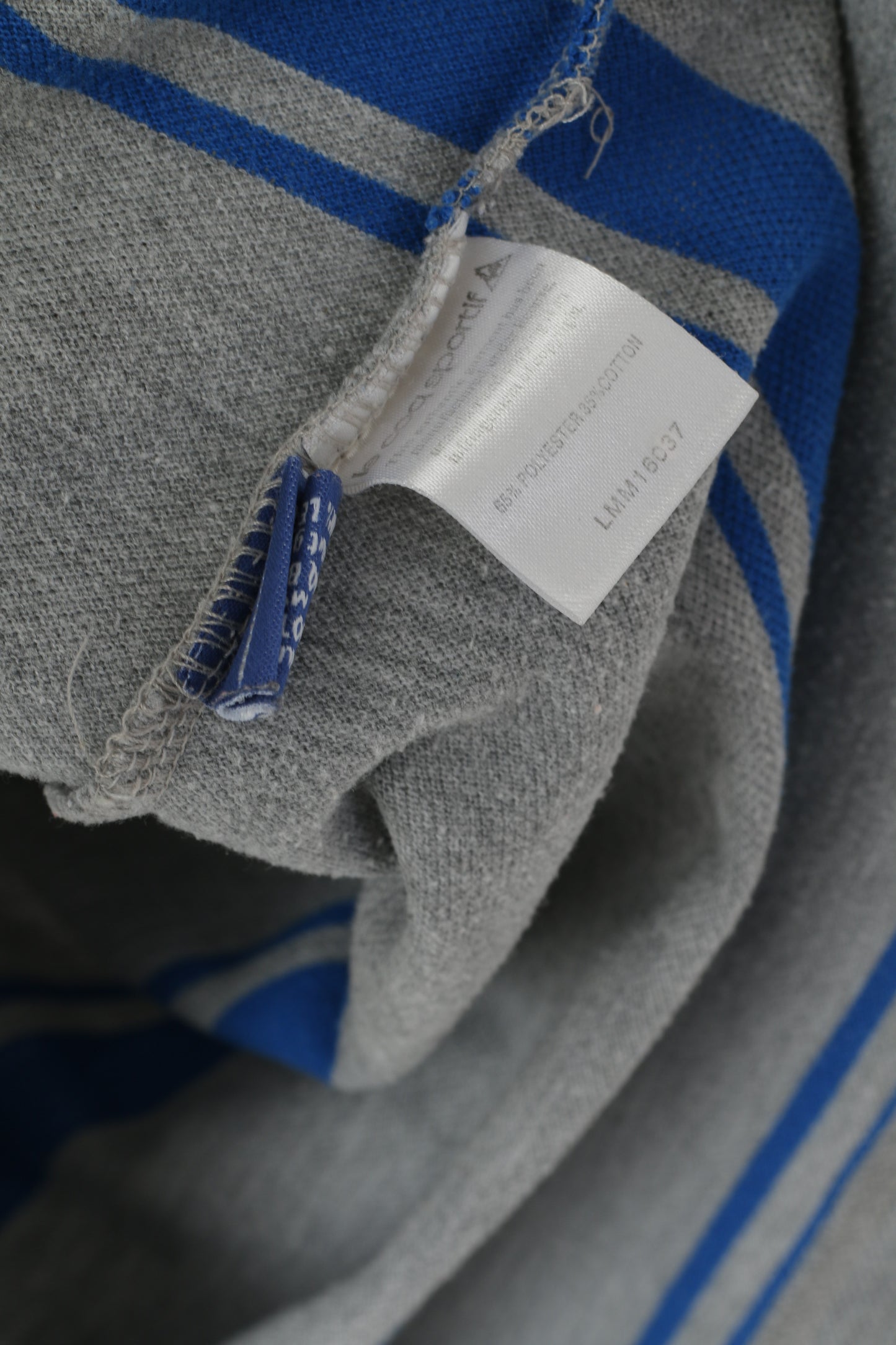 Le Coq Sportif Men M Polo Shirt Grey Blue Striped Cotton Detailed Buttons Top
