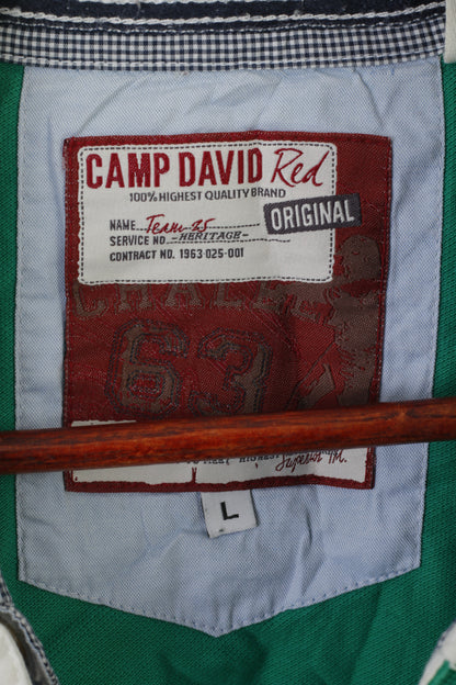 Camp David Red Men L Polo Shirt Green Cotton NY East Drive Embroidered Top