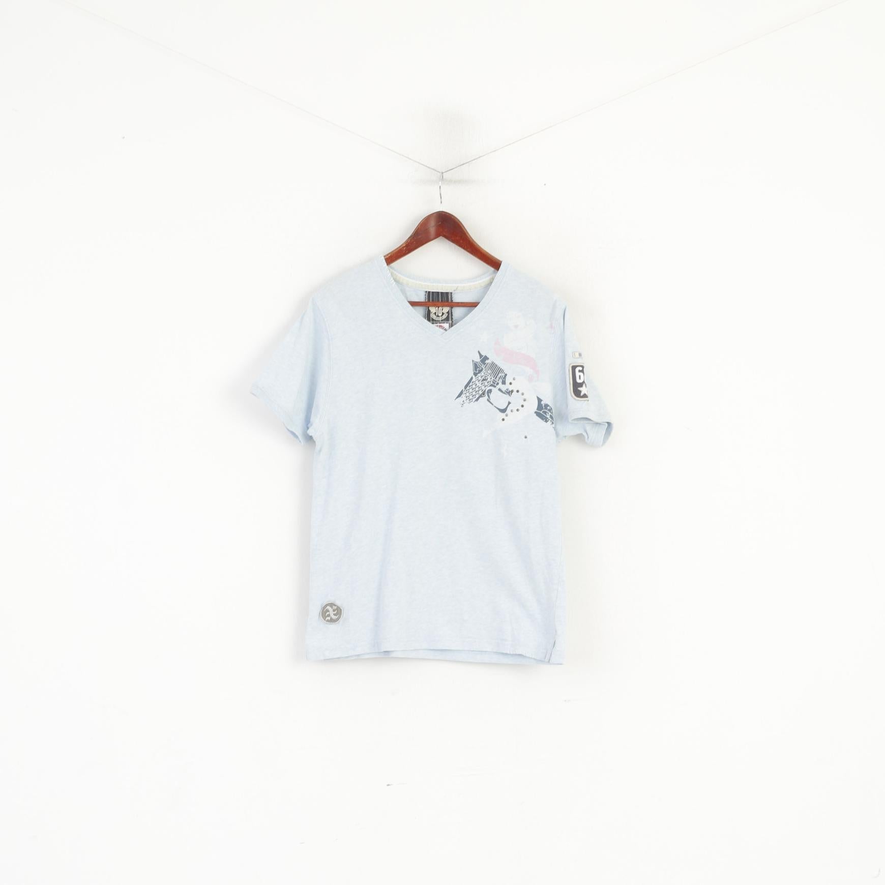 AirForce Men L (M) Chemise Bleu Coton Col V 10 Anniversaire Freedom Top