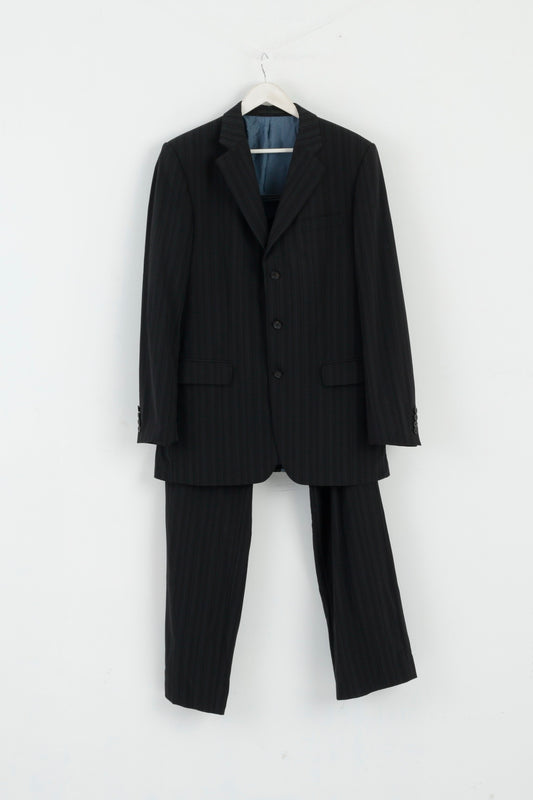 Hugo Boss Men 102 40 Suit Black Striped Wool Elegant Flynn/Vegas