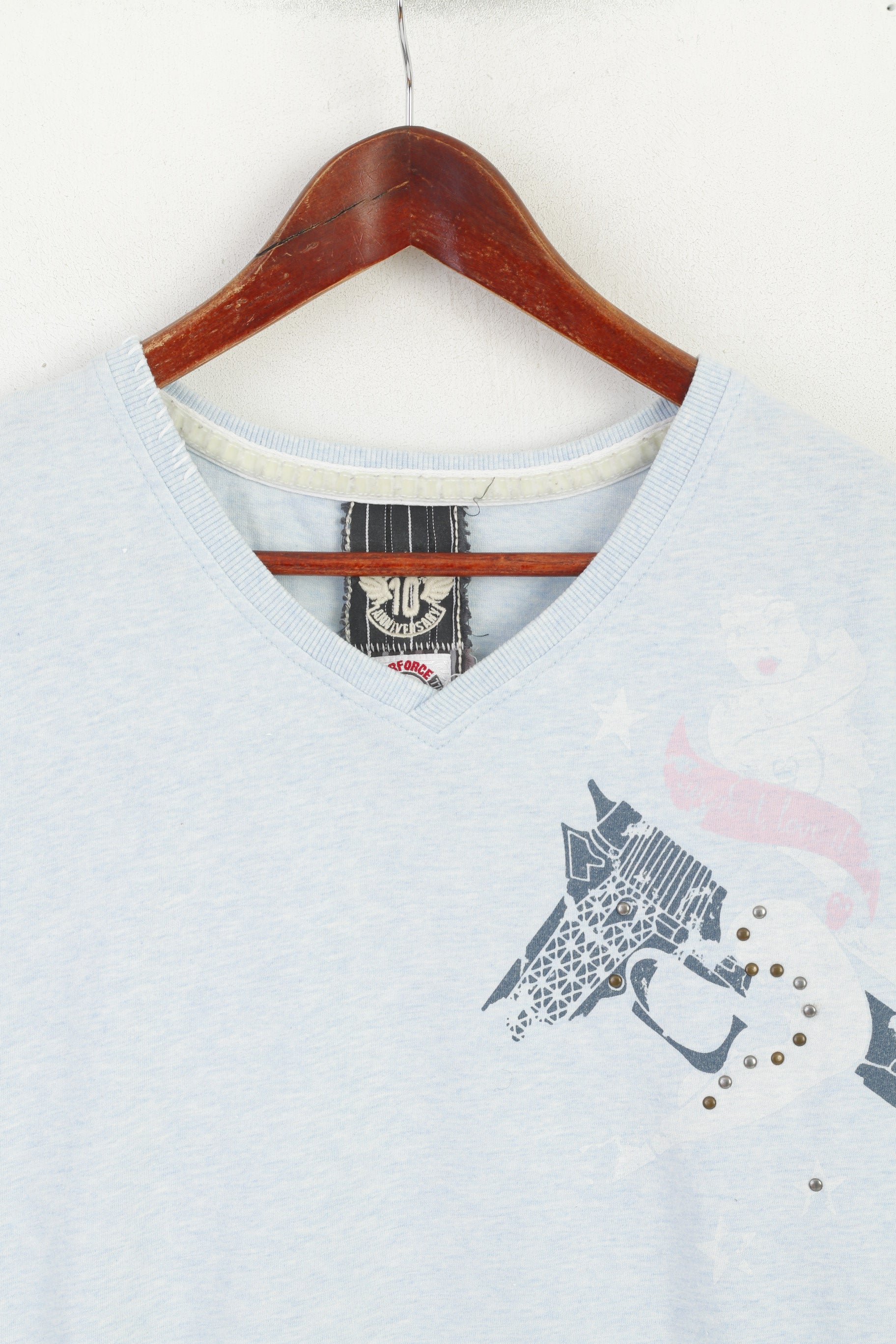 AirForce Men L (M) Chemise Bleu Coton Col V 10 Anniversaire Freedom Top