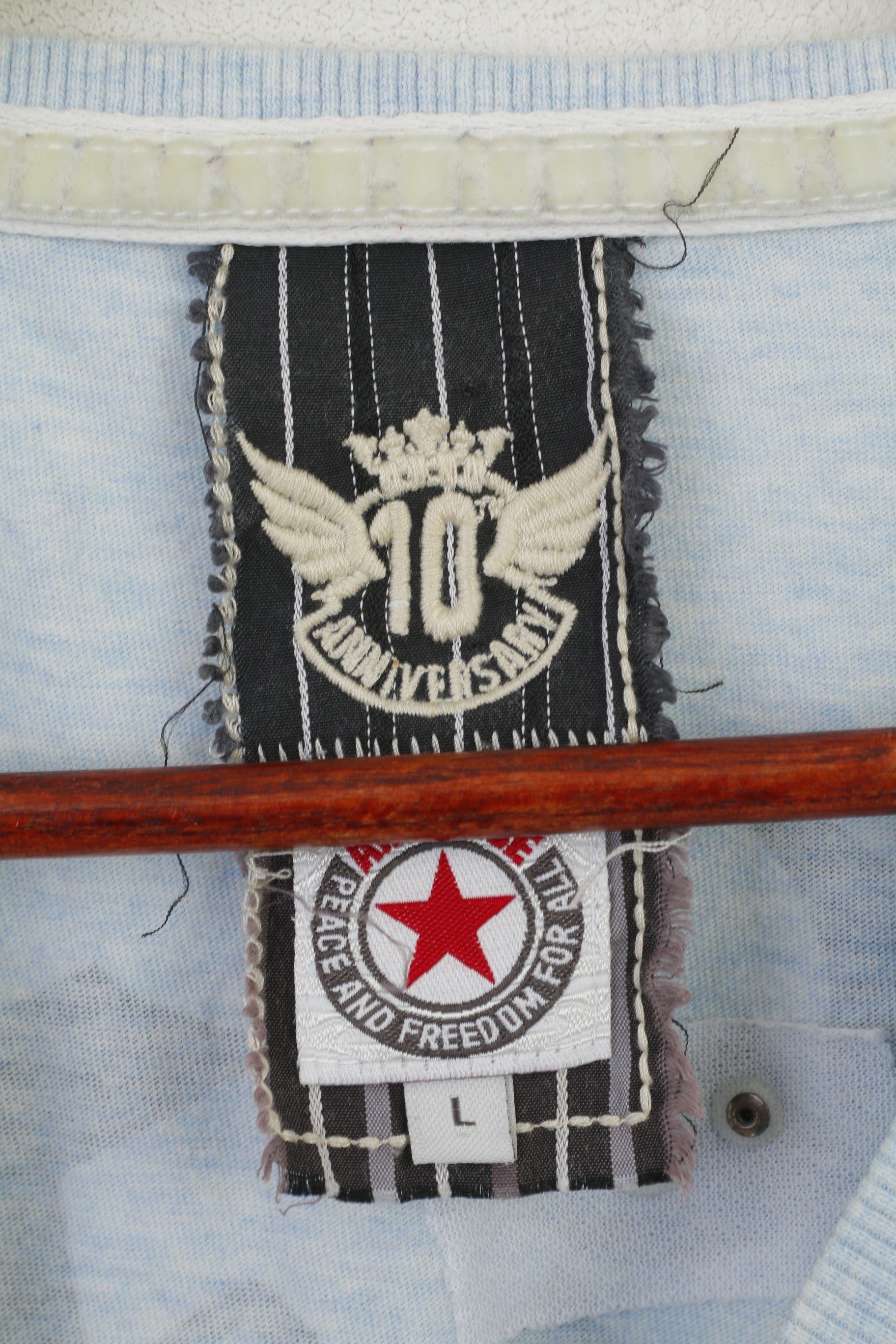 AirForce Men L (M) Chemise Bleu Coton Col V 10 Anniversaire Freedom Top