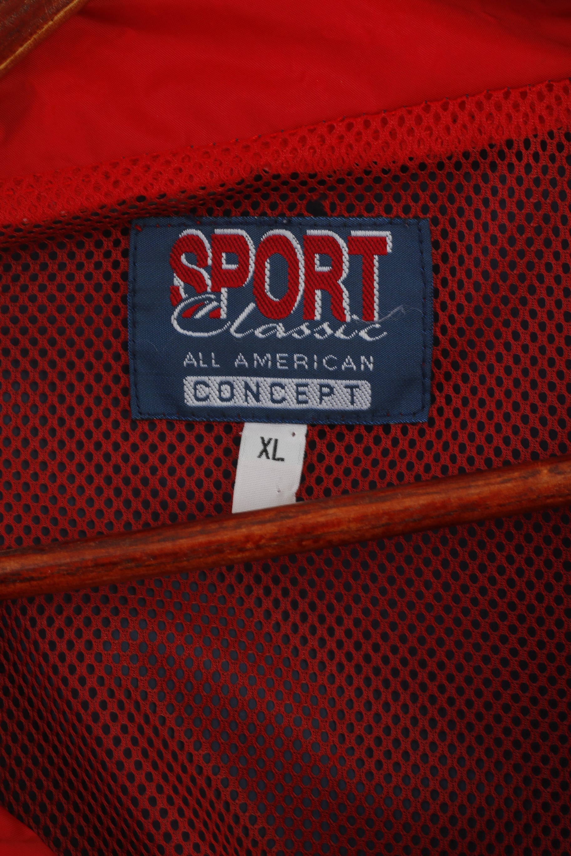 Sport Classic Men XL Veste Rouge Vintage Nylon Imperméable À Capuche American Concept Top