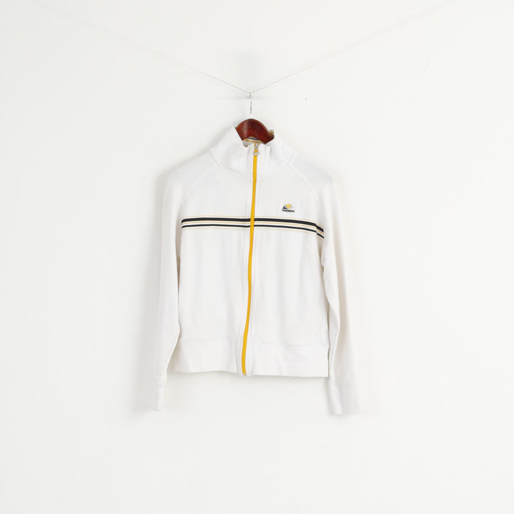 Reebok Femmes 16 42 L Sweat Blanc Coton Fermeture Éclair Complète Classique Rétro Haut Court