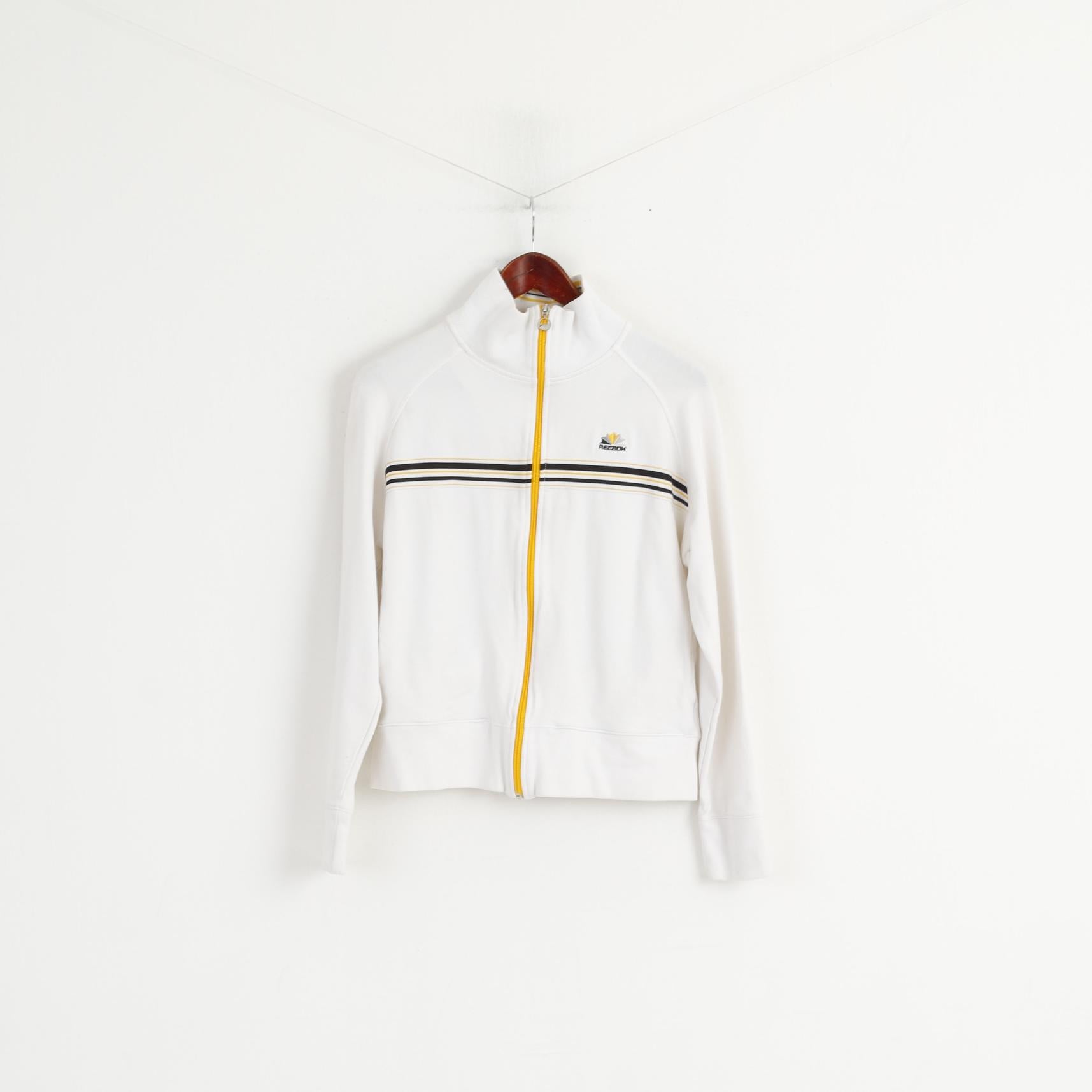 Reebok Femmes 16 42 L Sweat Blanc Coton Fermeture Éclair Complète Classique Rétro Haut Court