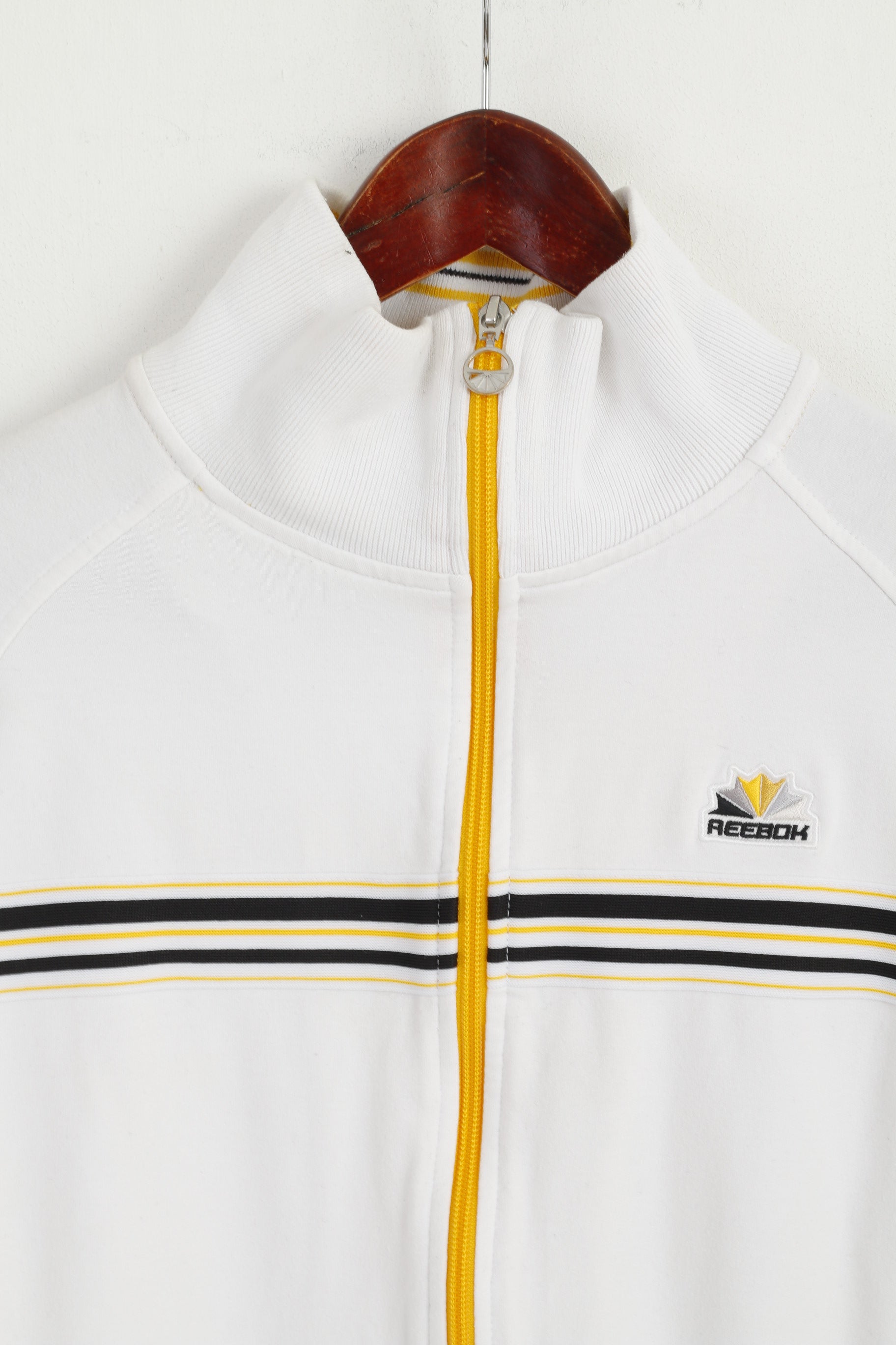 Reebok Femmes 16 42 L Sweat Blanc Coton Fermeture Éclair Complète Classique Rétro Haut Court