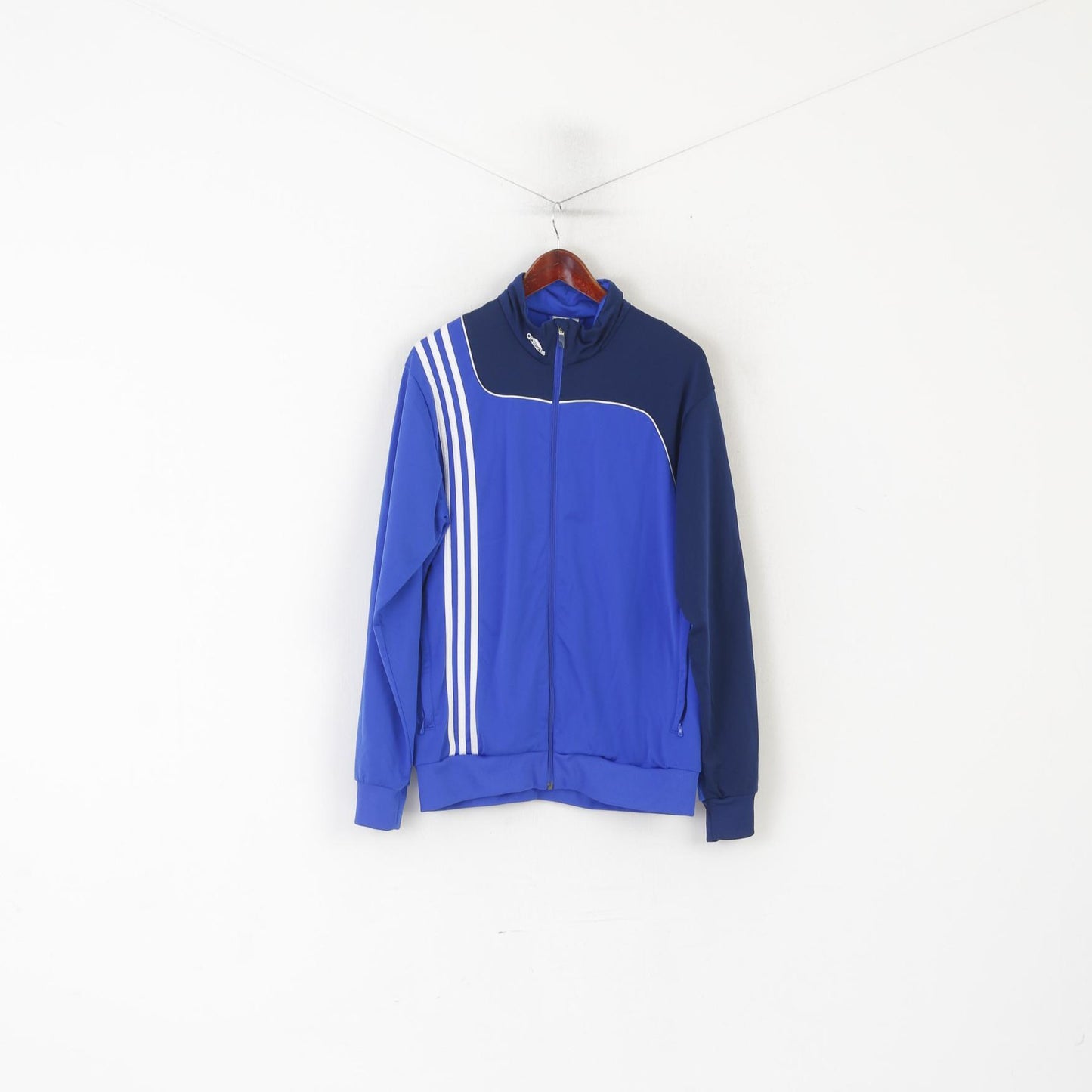 Felpa Adidas da uomo 42/44 L blu lucido vintage con cerniera intera sportiva da allenamento