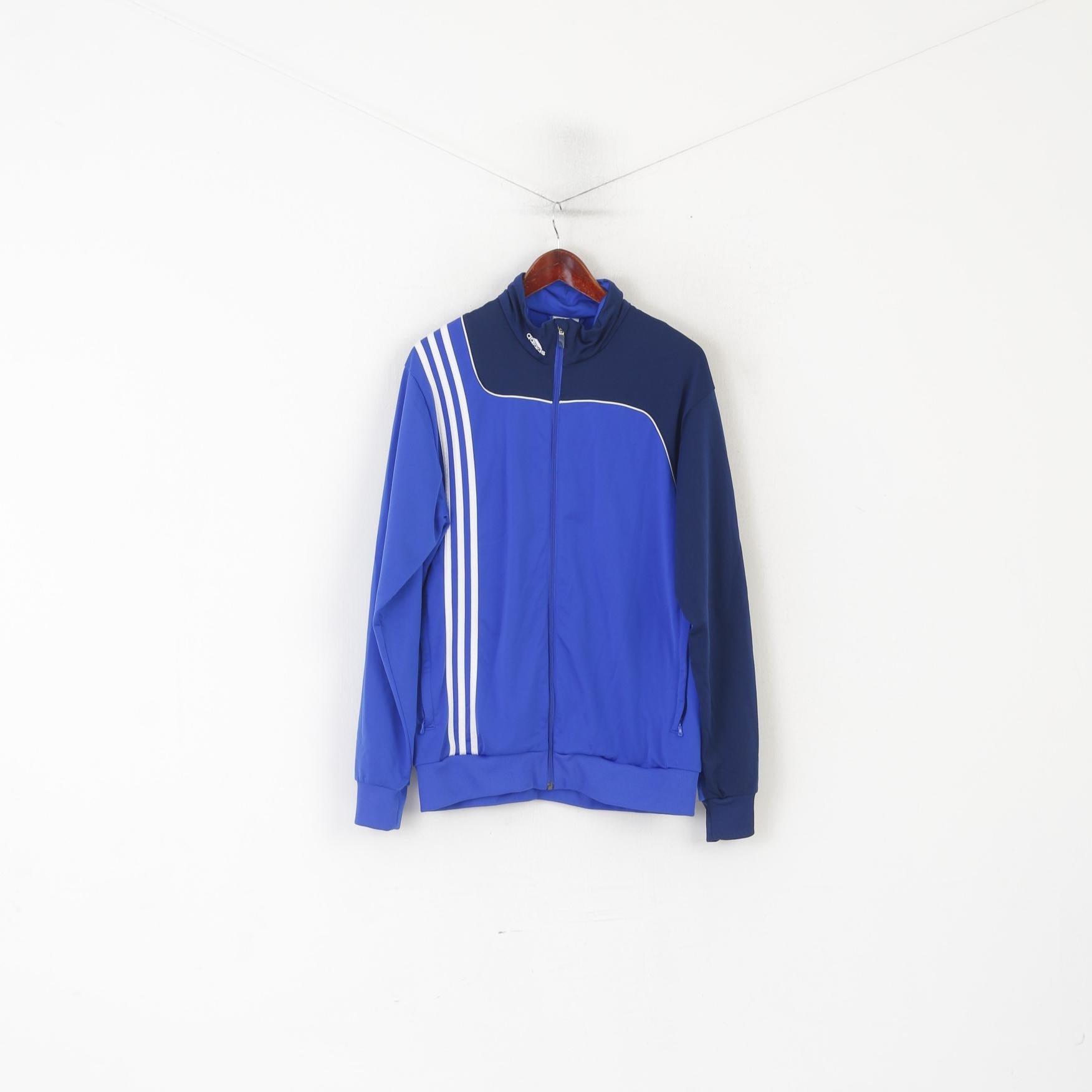 Adidas Men 42/44 L Sweatshirt Blue Shiny Vintage Full Zipper Sport Traning Top