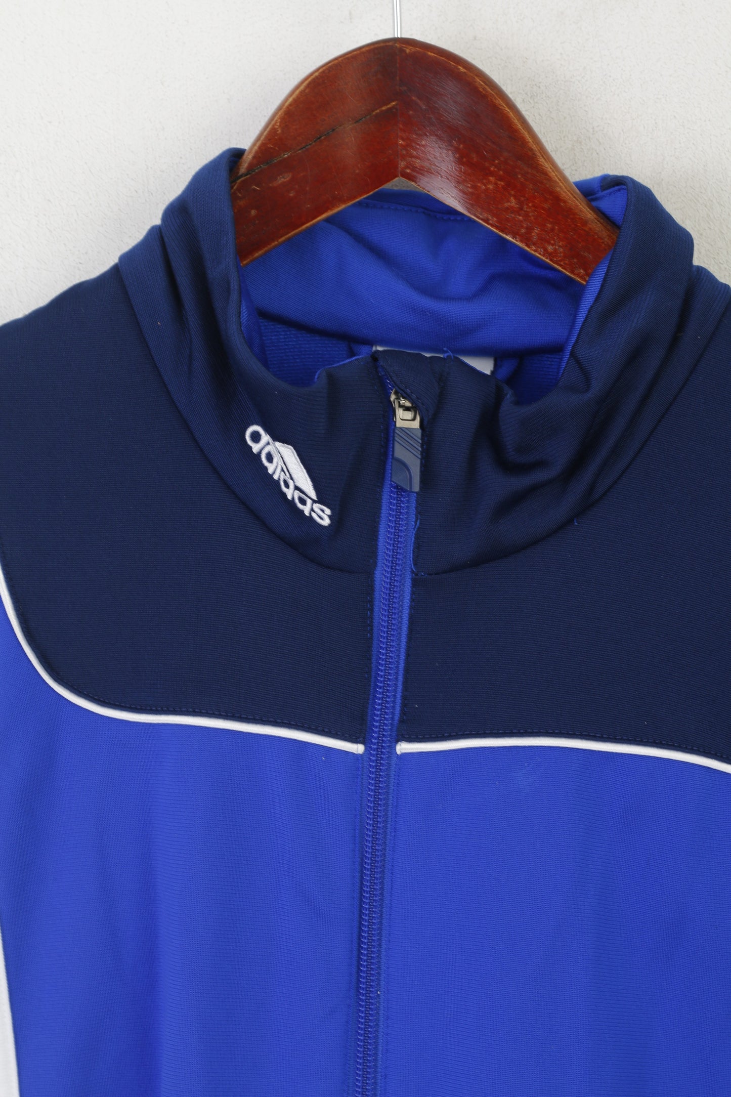 Adidas Men 42/44 L Sweatshirt Blue Shiny Vintage Full Zipper Sport Traning Top