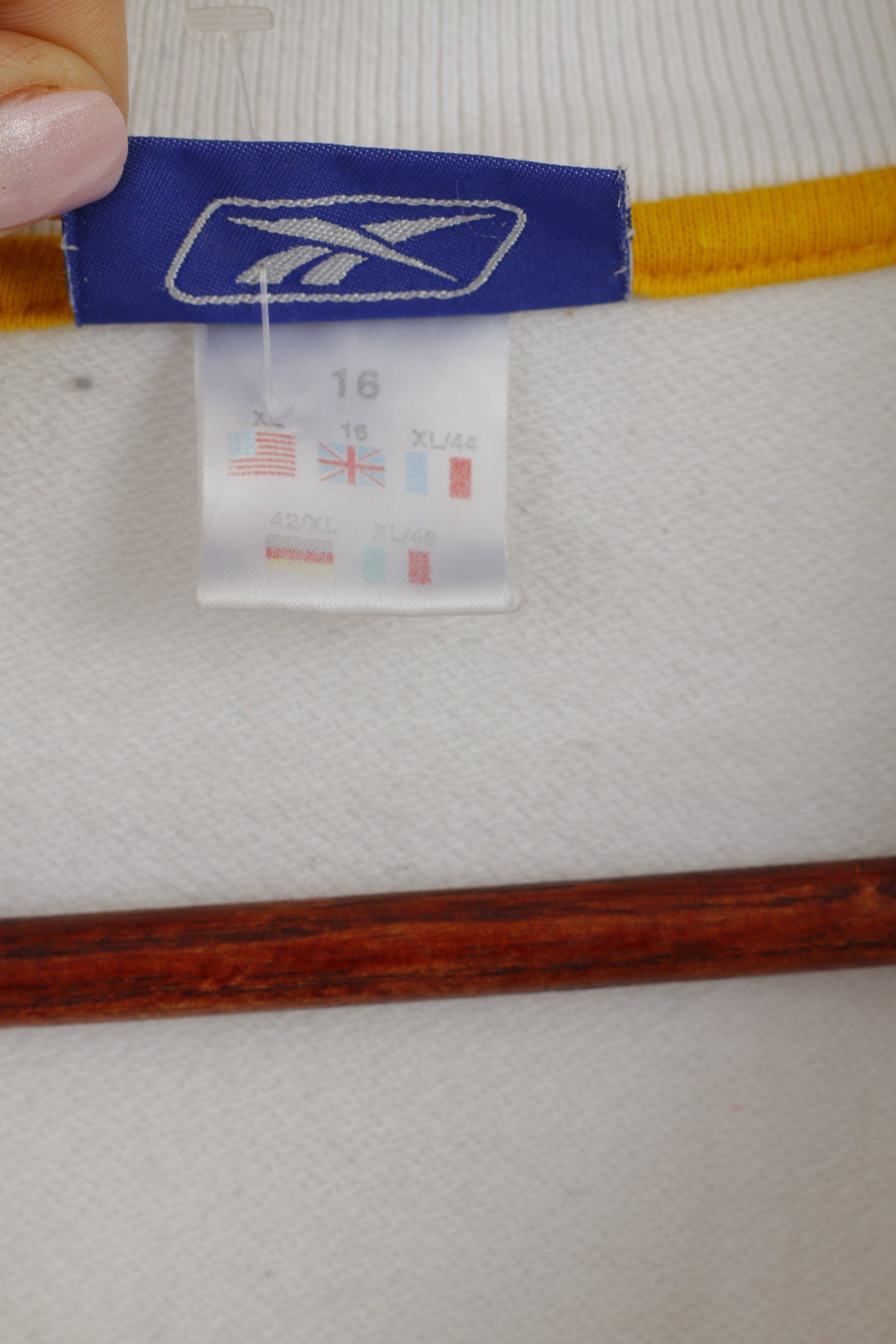 Reebok Femmes 16 42 L Sweat Blanc Coton Fermeture Éclair Complète Classique Rétro Haut Court