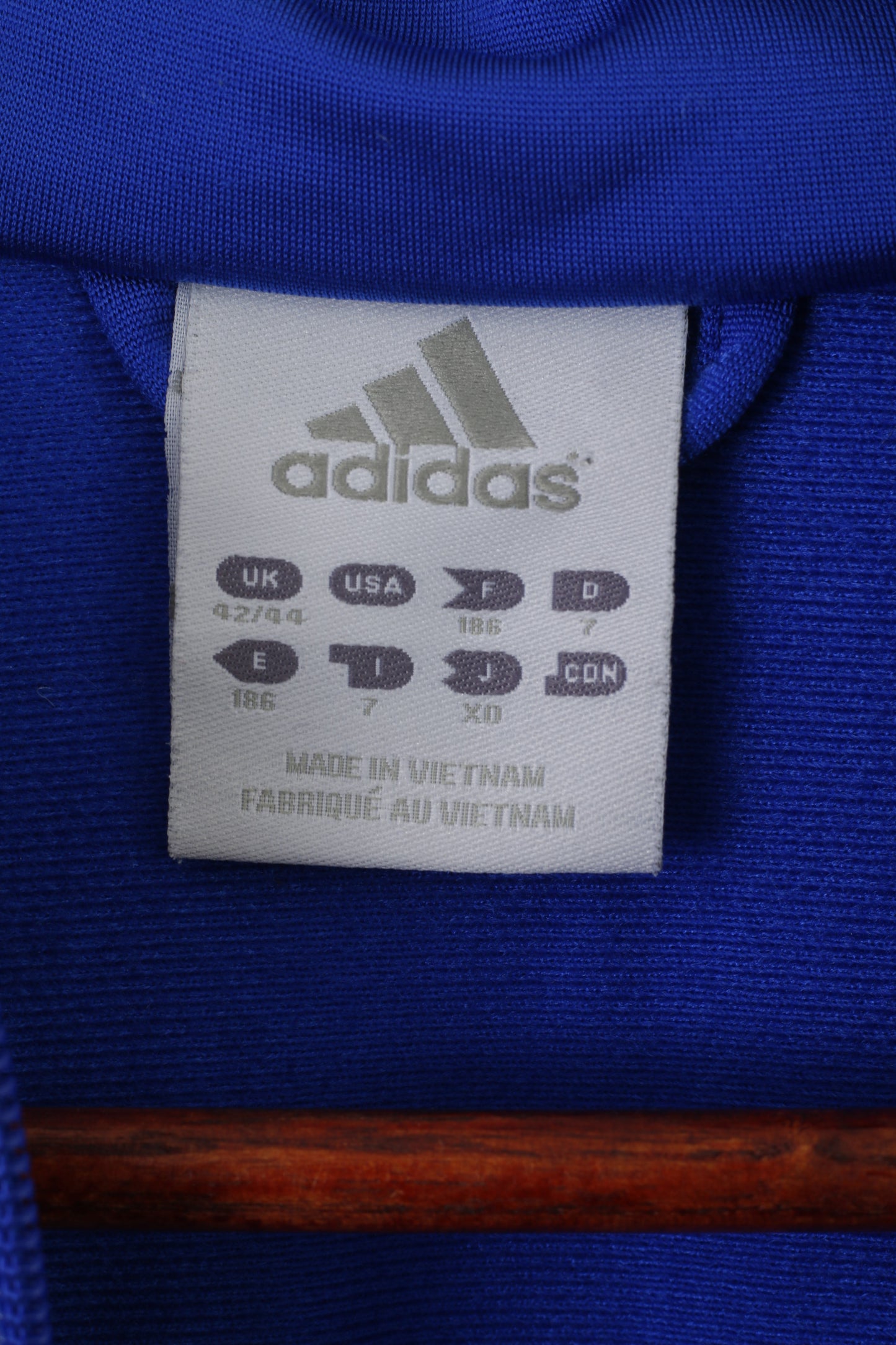 Felpa Adidas da uomo 42/44 L blu lucido vintage con cerniera intera sportiva da allenamento