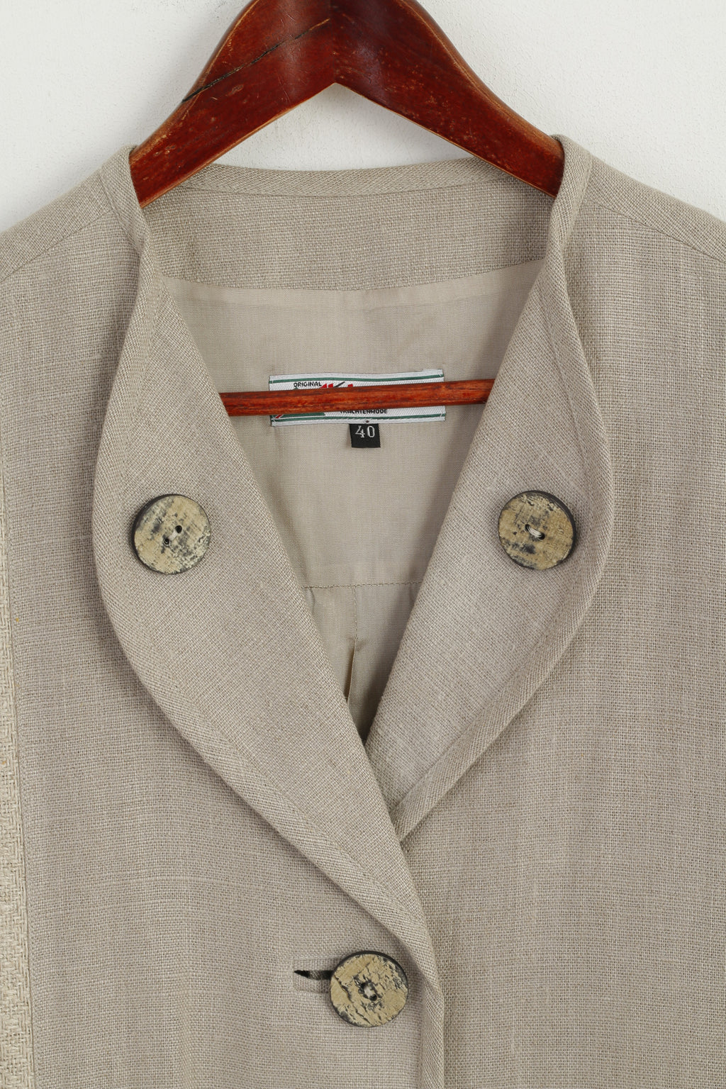 Alphorn Trachtenmode Gilet Femme 40 L Beige 100% Lin Tyrol Gilet