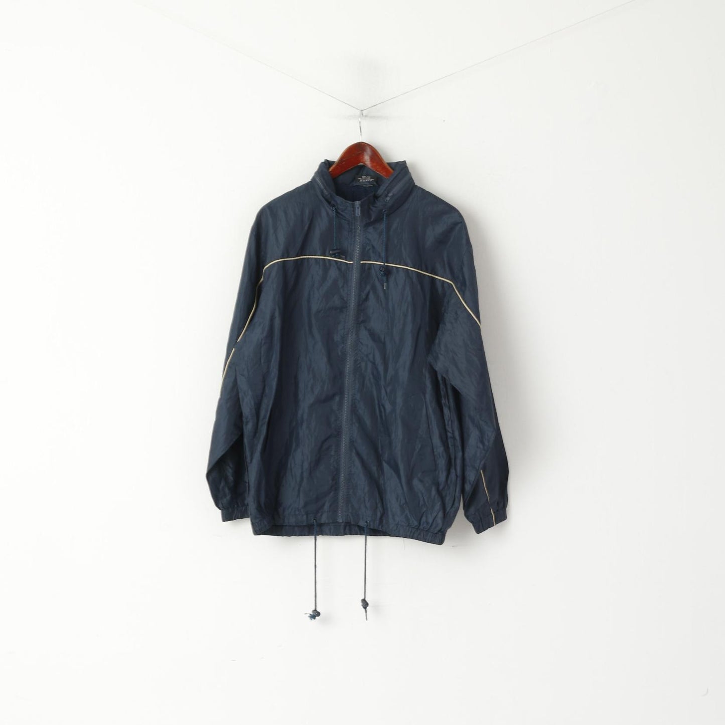 Originals Men L Jacket Navy Vintage Nylon Waterproof Hidden Hood Full Zipper Rain Top