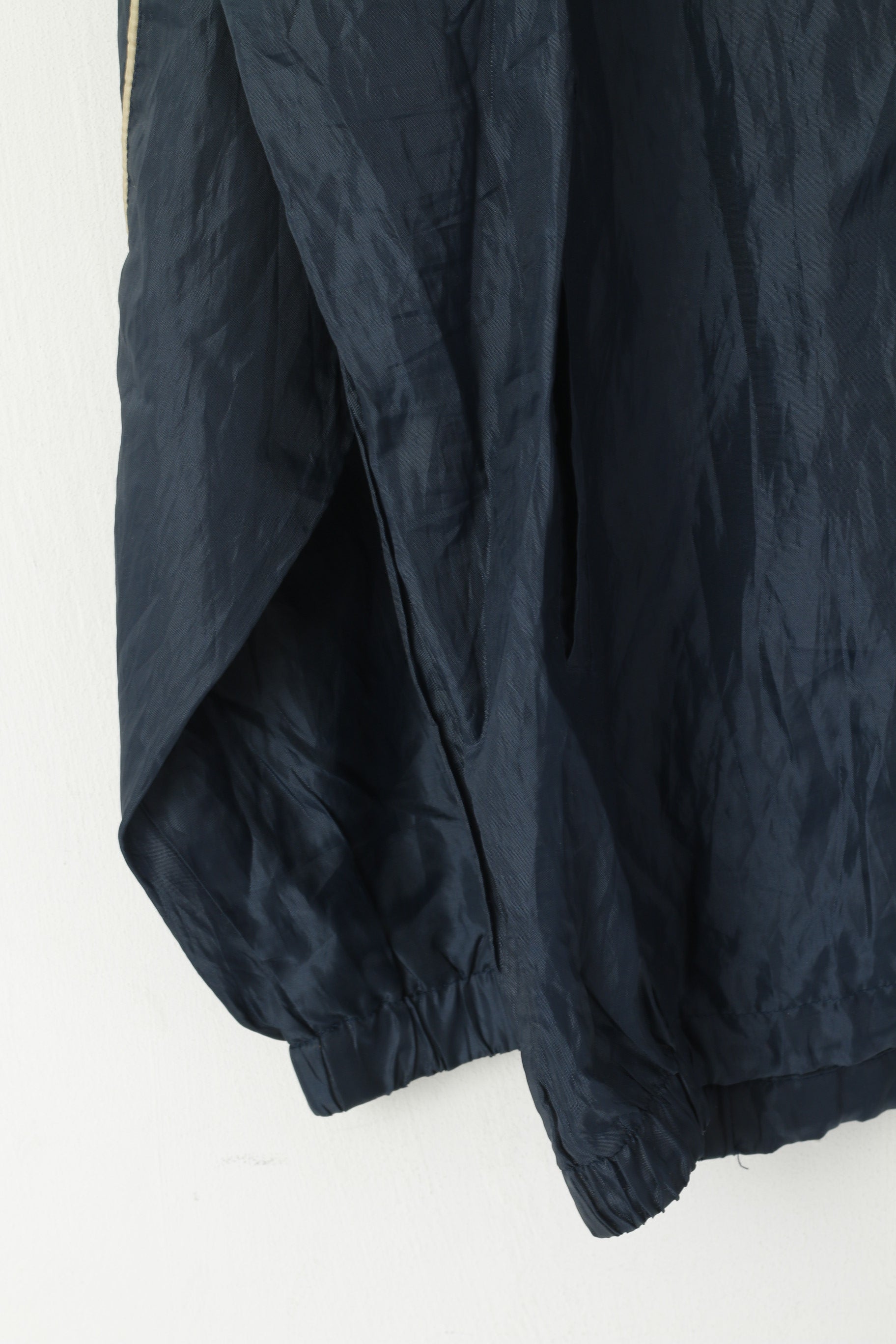 Originals Giacca da uomo L Blu scuro Vintage Nylon Impermeabile Cappuccio nascosto Cerniera completa Top antipioggia