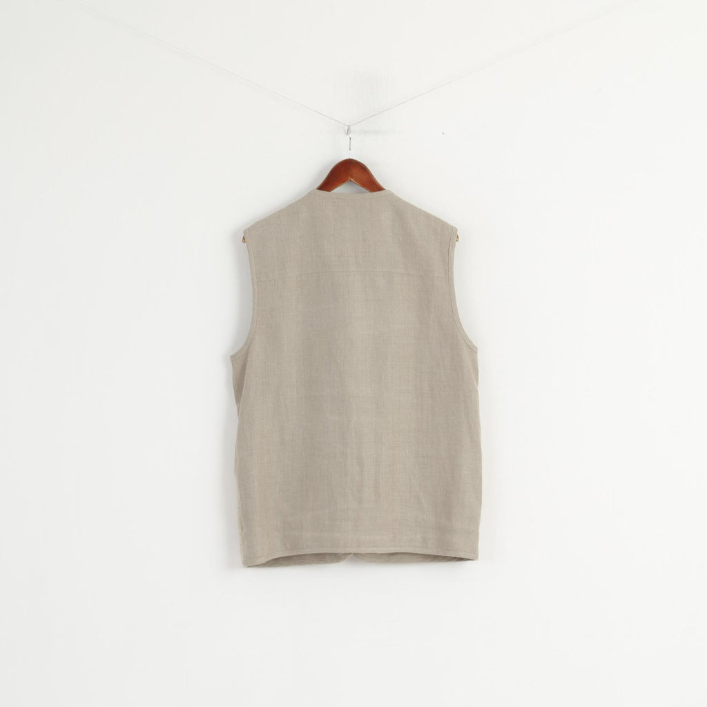 Alphorn Trachtenmode Gilet Femme 40 L Beige 100% Lin Tyrol Gilet