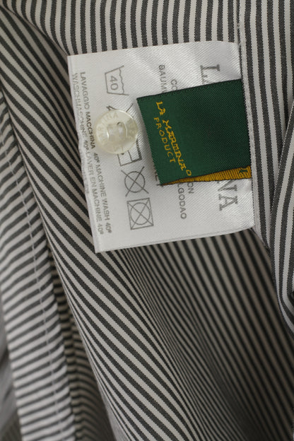 La Martina Uomo L (M) Camicia casual Polo in cotone a righe grigie Top manica lunga Buenos Aires