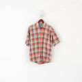 Manchester City Jeans Men L Casual Shirt Orange Vintage Multi Check Short Sleeve Top