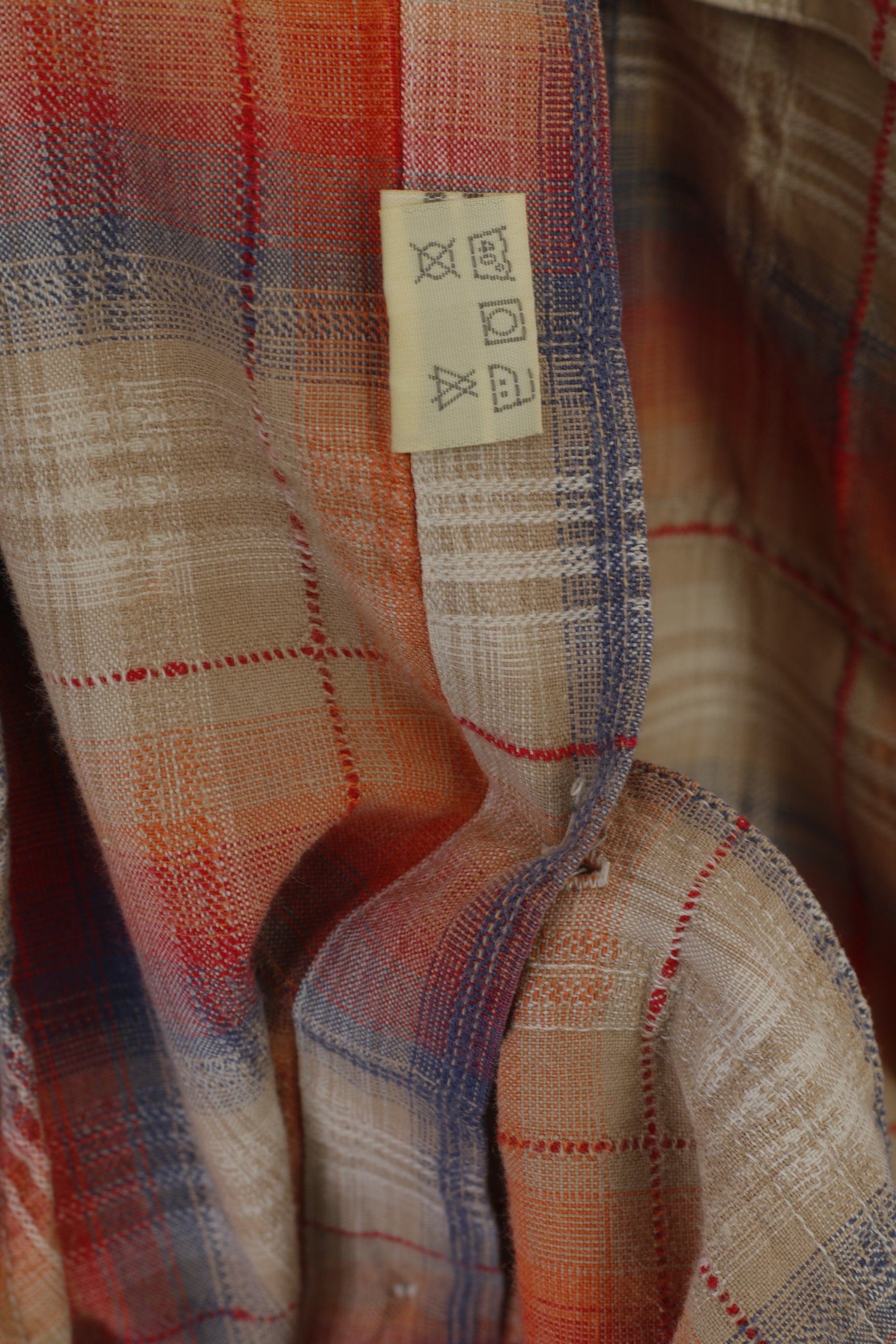 Manchester City Jeans Men L Casual Shirt Orange Vintage Multi Check Short Sleeve Top