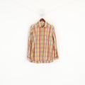 Camel Active Men L Casual Shirt Orange Cotton Checkered Outdoor Long Sleeve Top