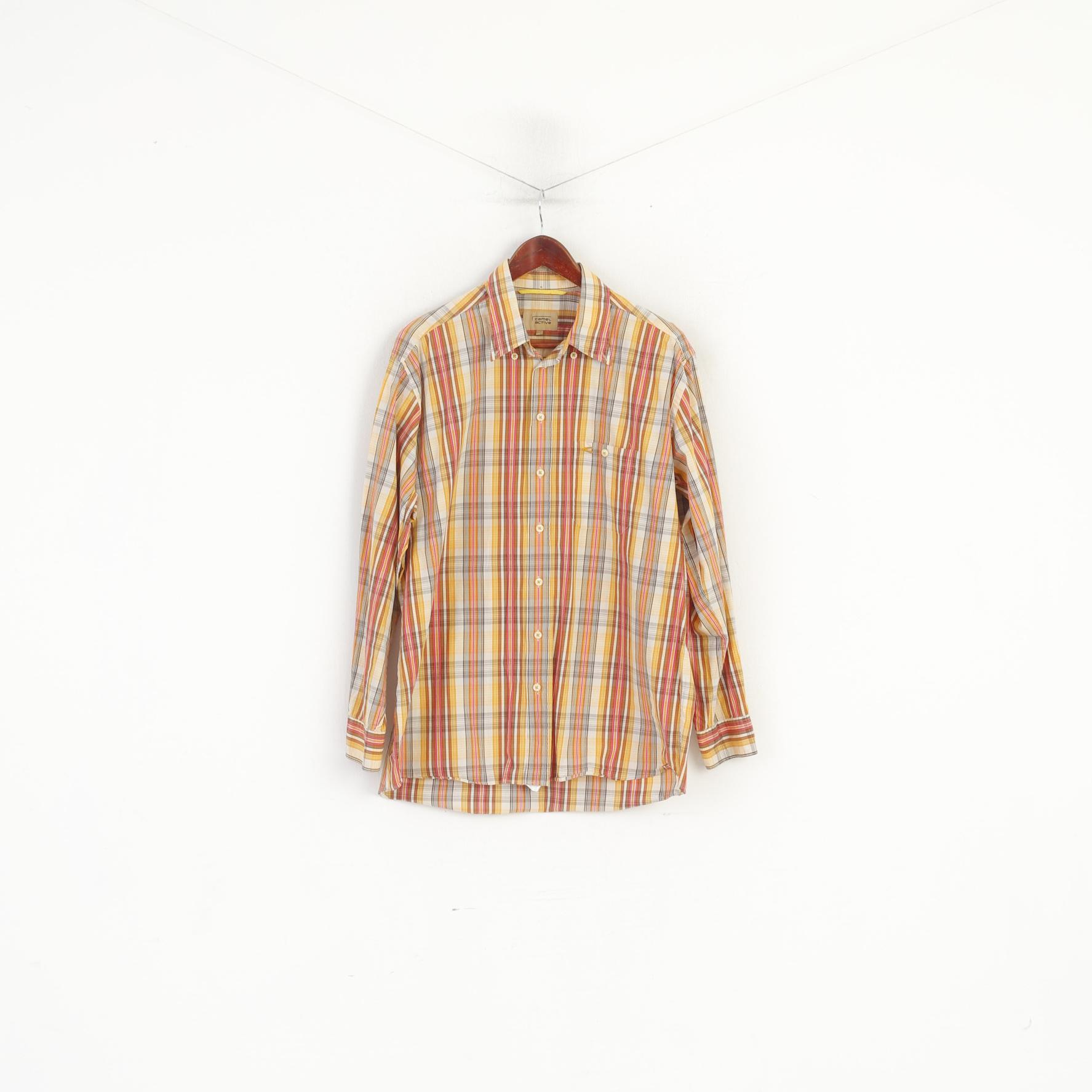 Camicia casual da uomo Camel Active L. Top a maniche lunghe da esterno a quadri in cotone arancione