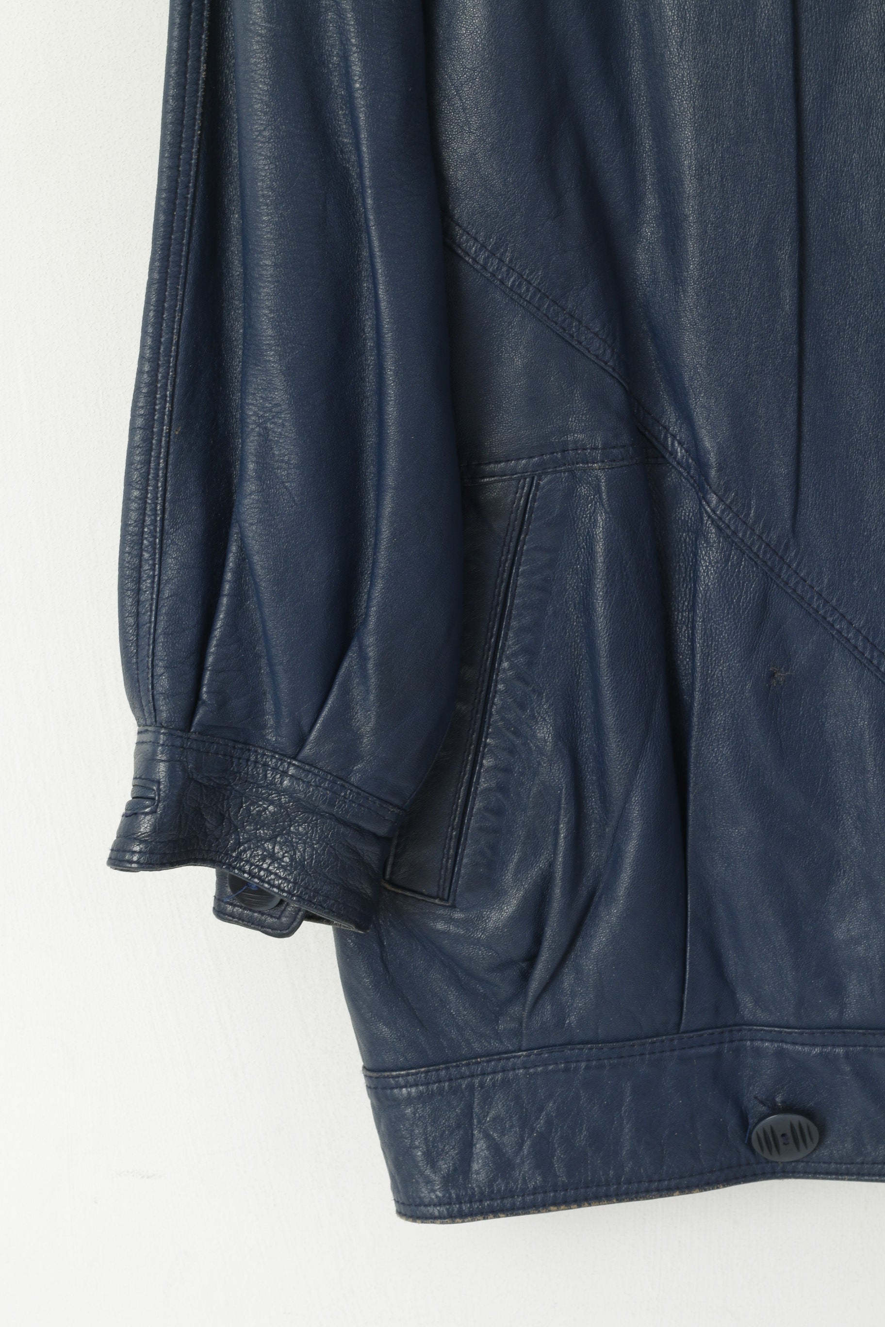 Giacca Marcos da donna M in pelle blu scuro vintage Italia top retrò doppio petto