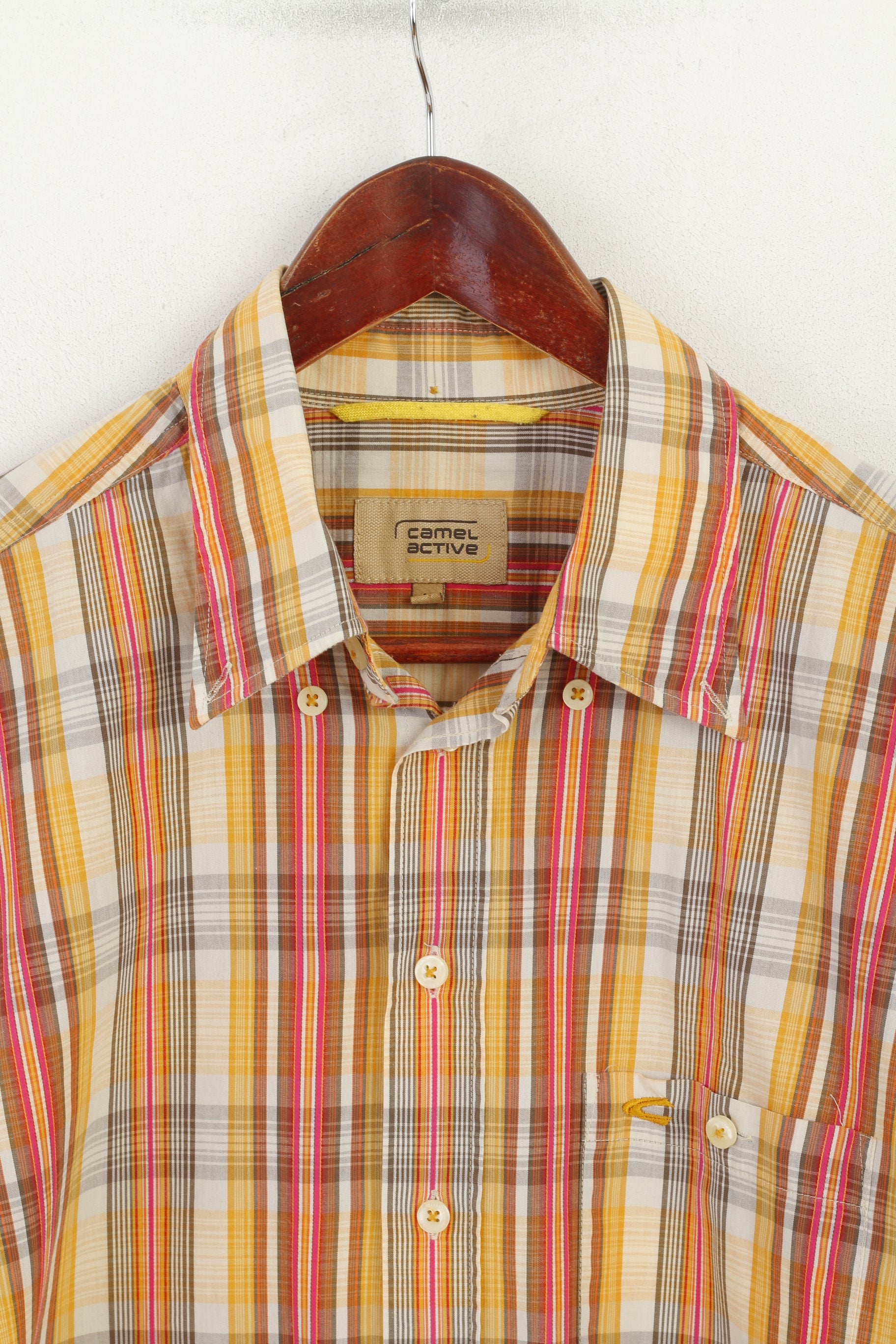 Camicia casual da uomo Camel Active L. Top a maniche lunghe da esterno a quadri in cotone arancione