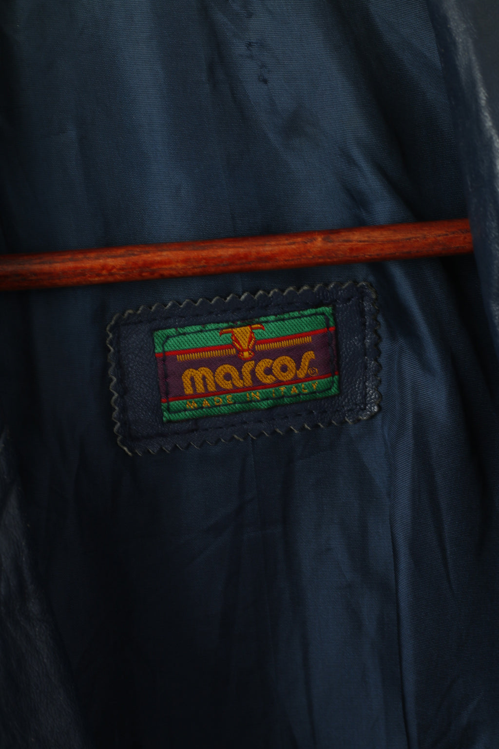 Giacca Marcos da donna M in pelle blu scuro vintage Italia top retrò doppio petto