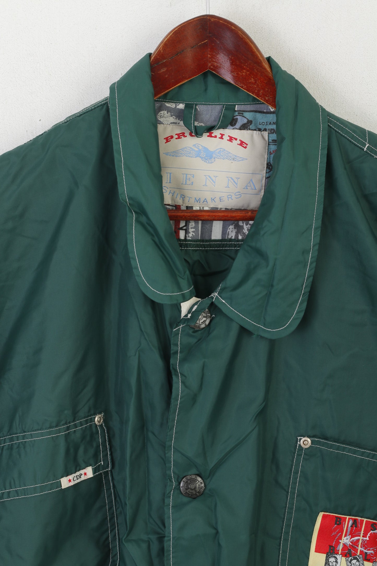 Pro Life Vienna Men M Jacket Green Nylon Waterproof Vintage Baseball Diamond Star Top